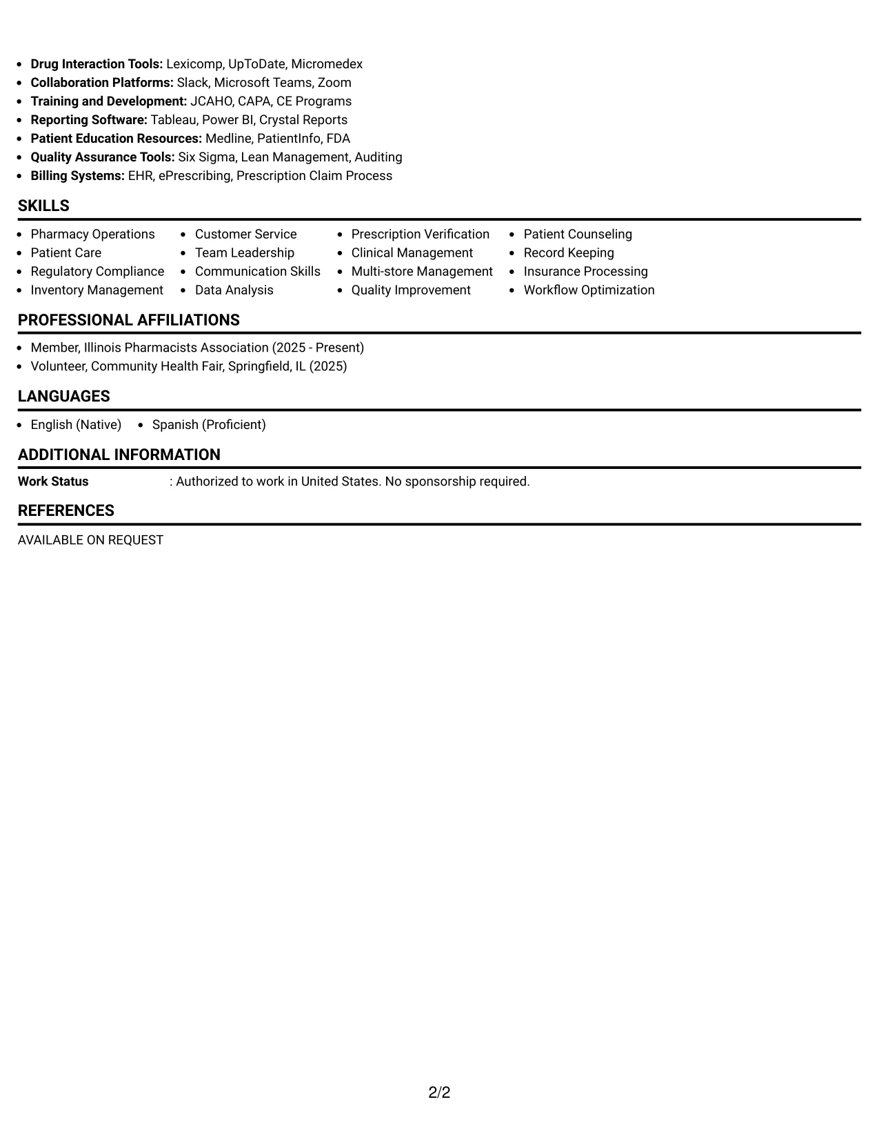 Resume Example Page 2