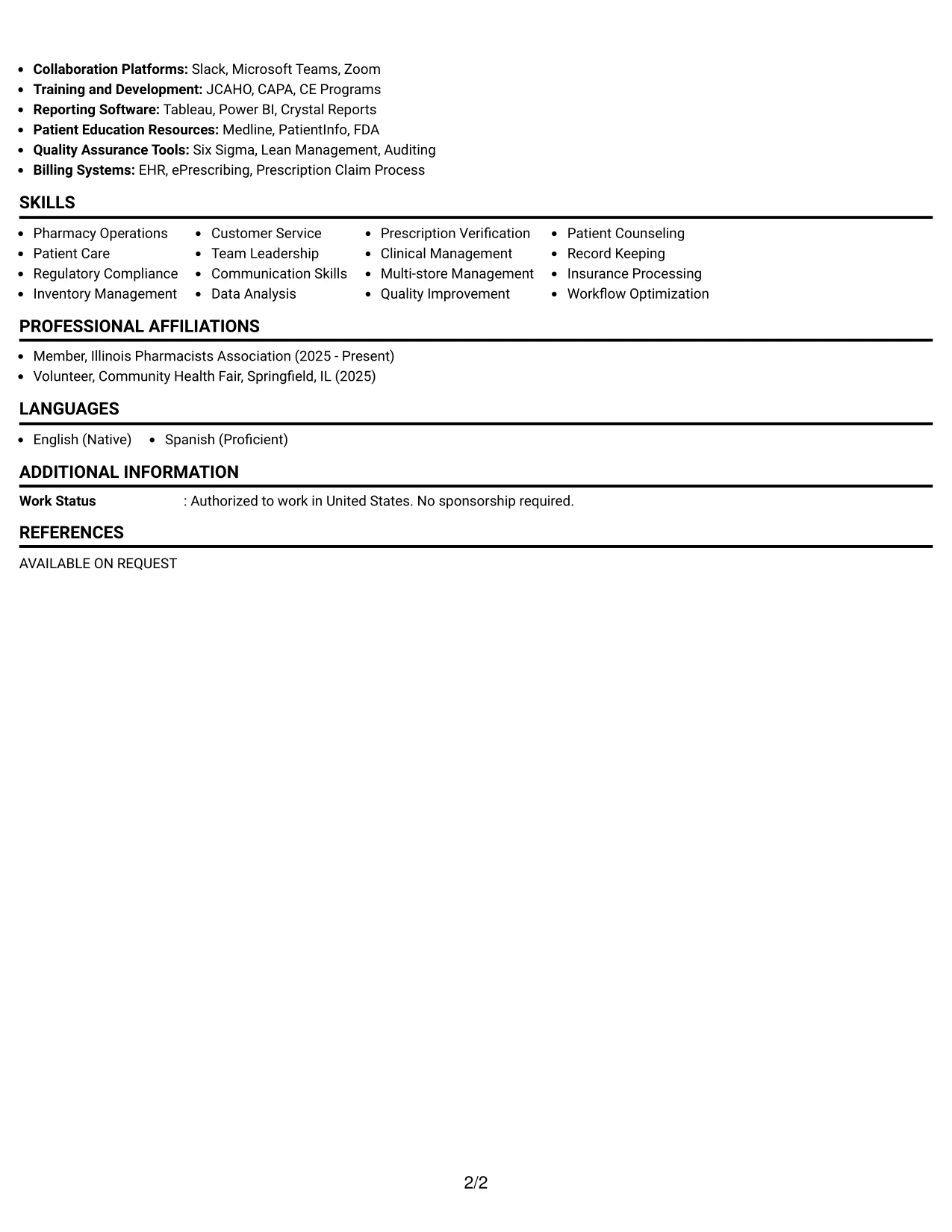 Resume Example Page 2