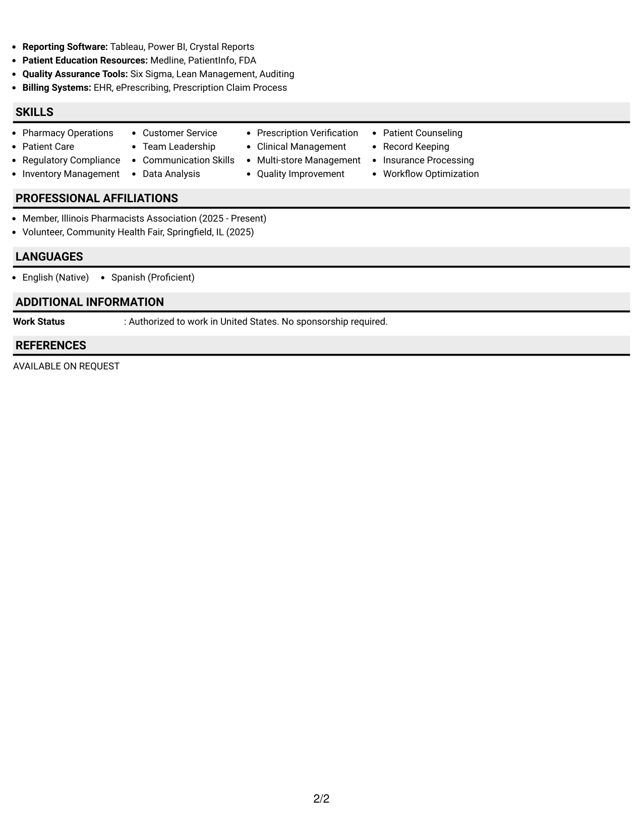 Resume Example Page 2