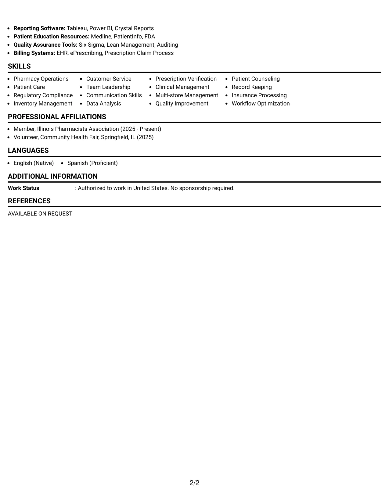 Resume Example Page 2