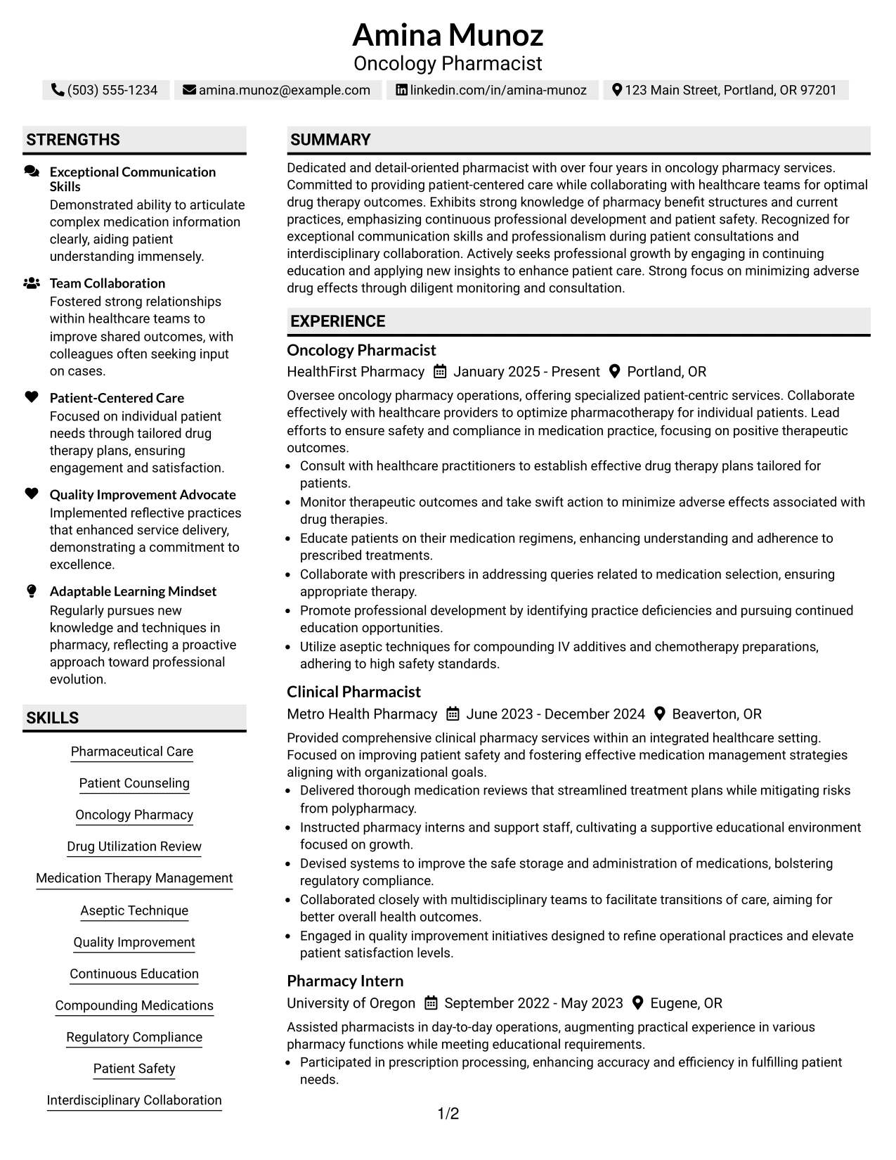Resume Example Page 1
