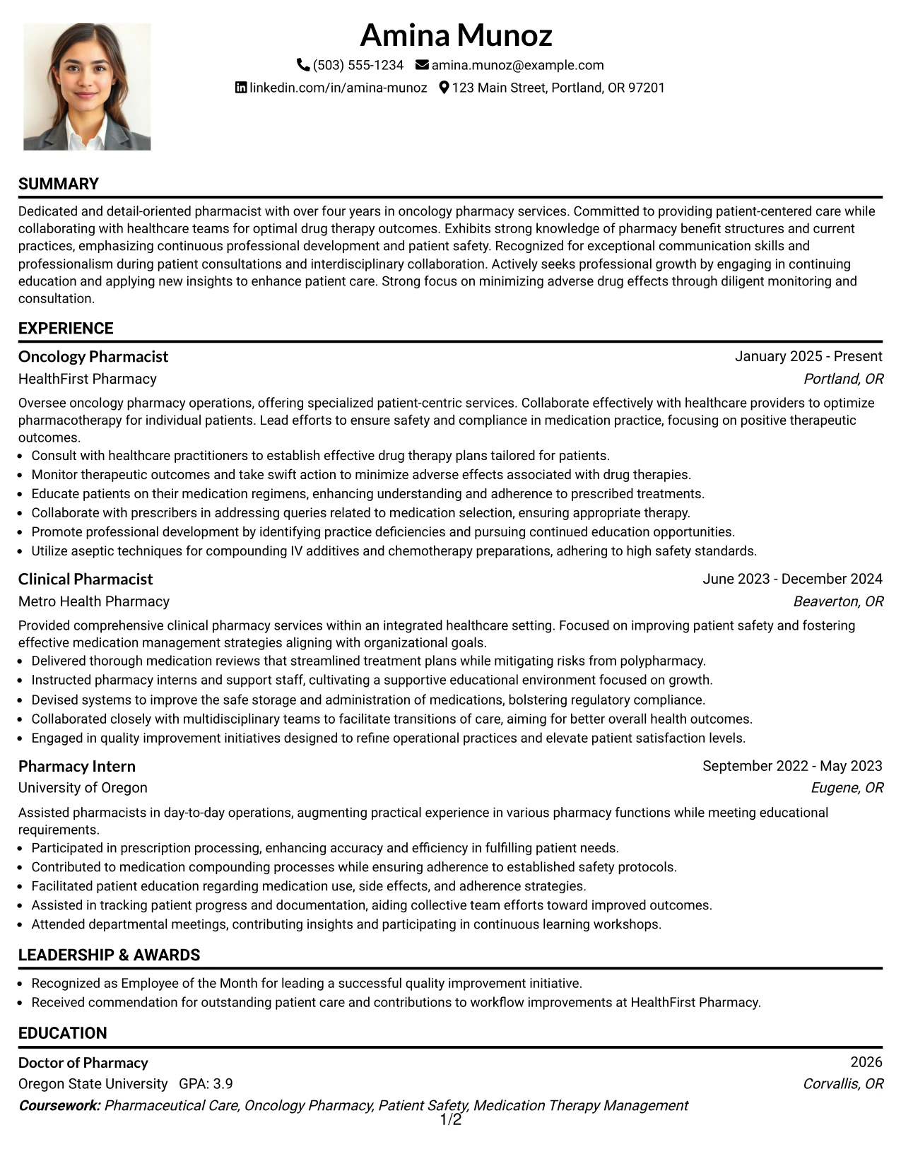 Resume Example Page 1