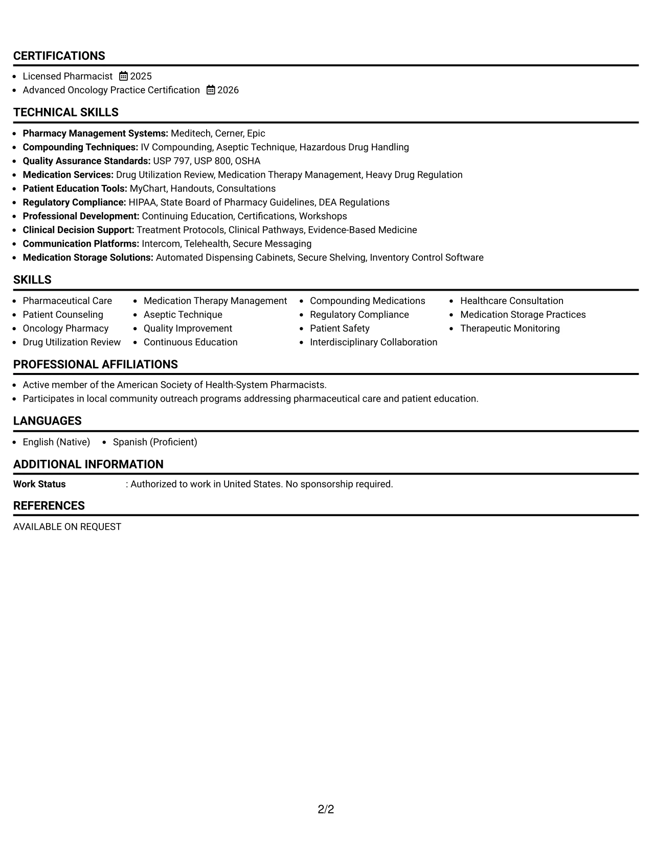 Resume Example Page 2