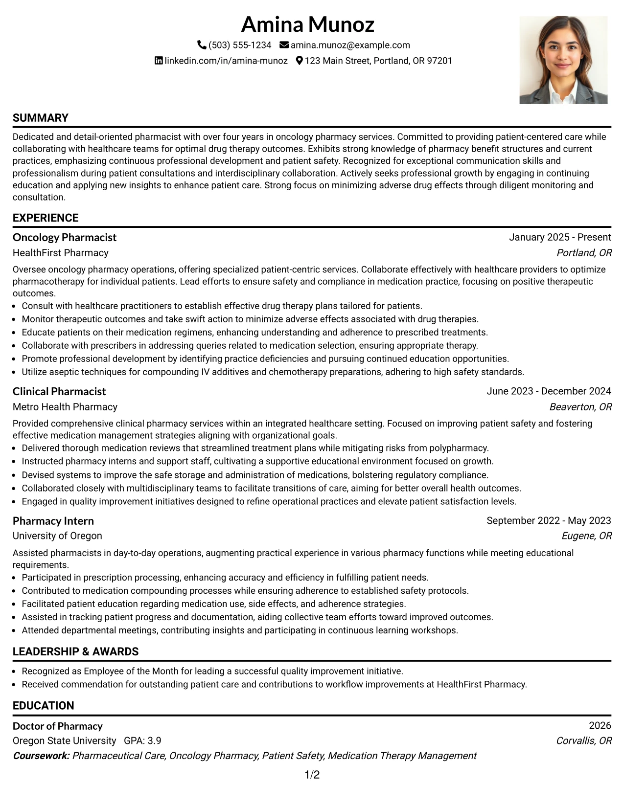 Resume Example Page 1