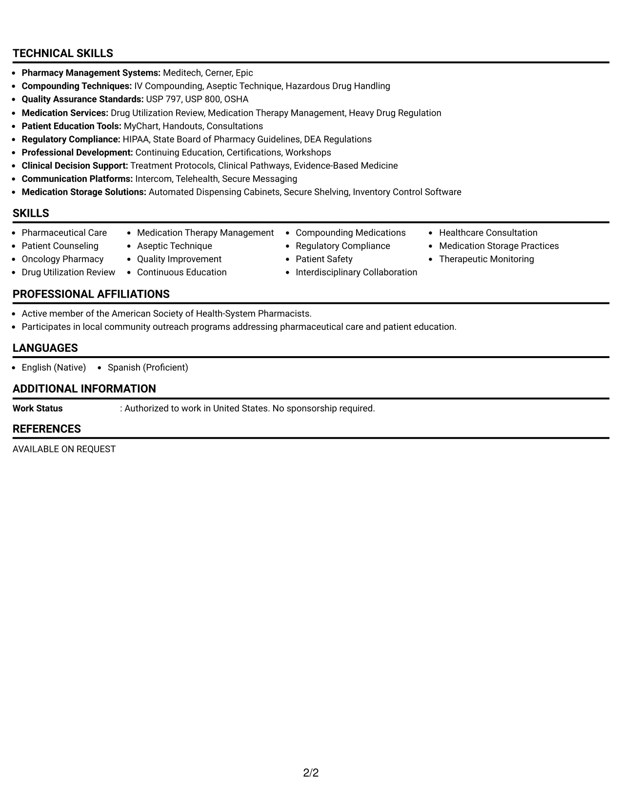 Resume Example Page 2