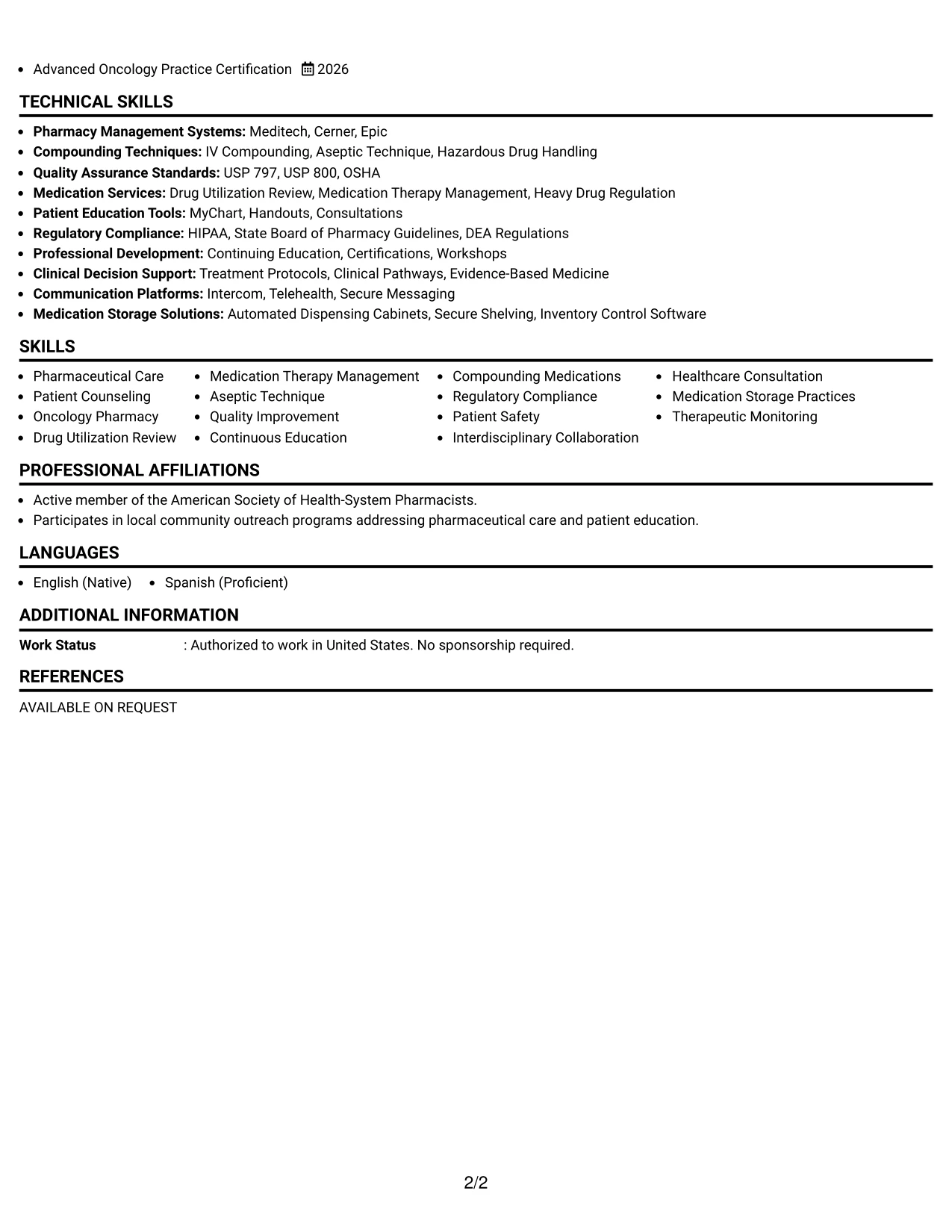 Resume Example Page 2