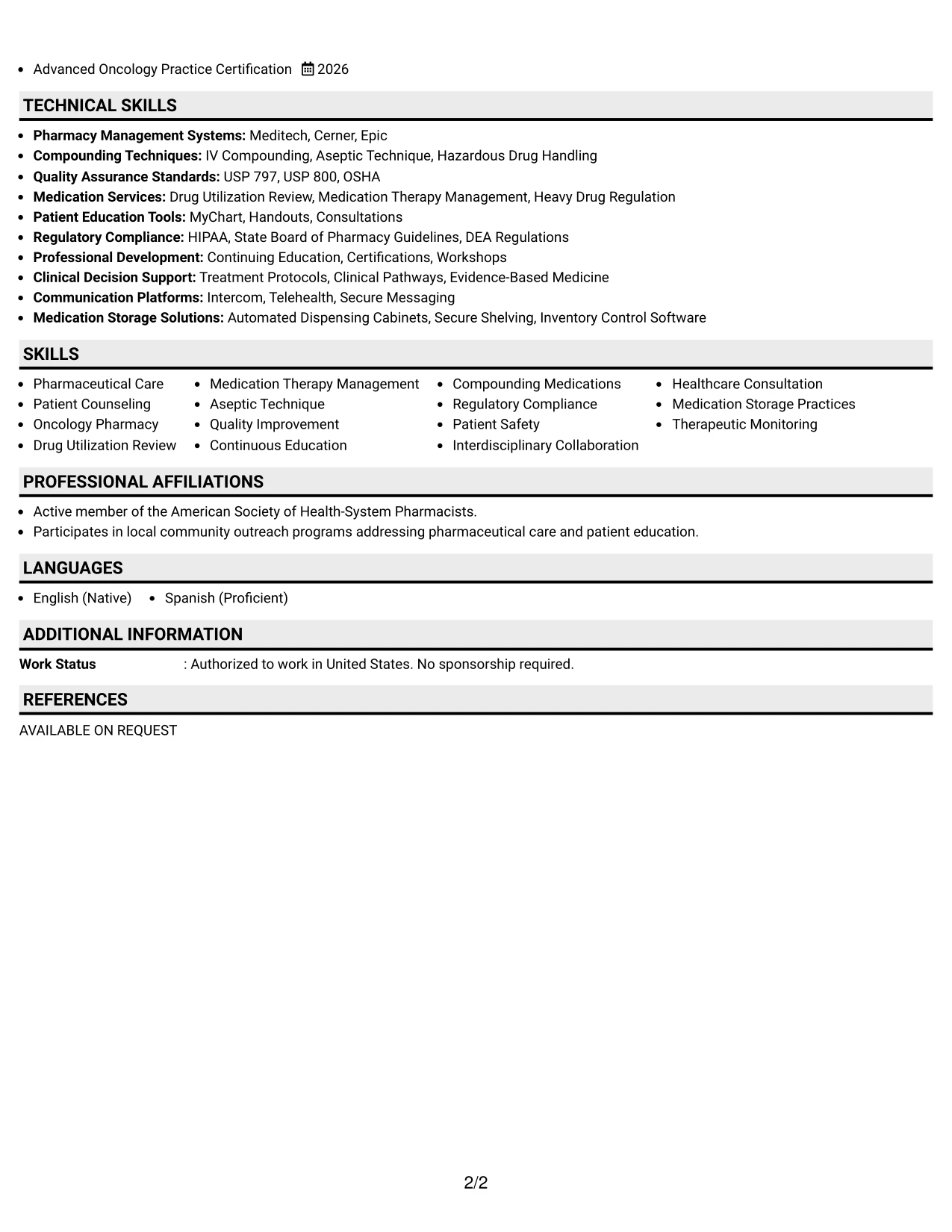 Resume Example Page 2
