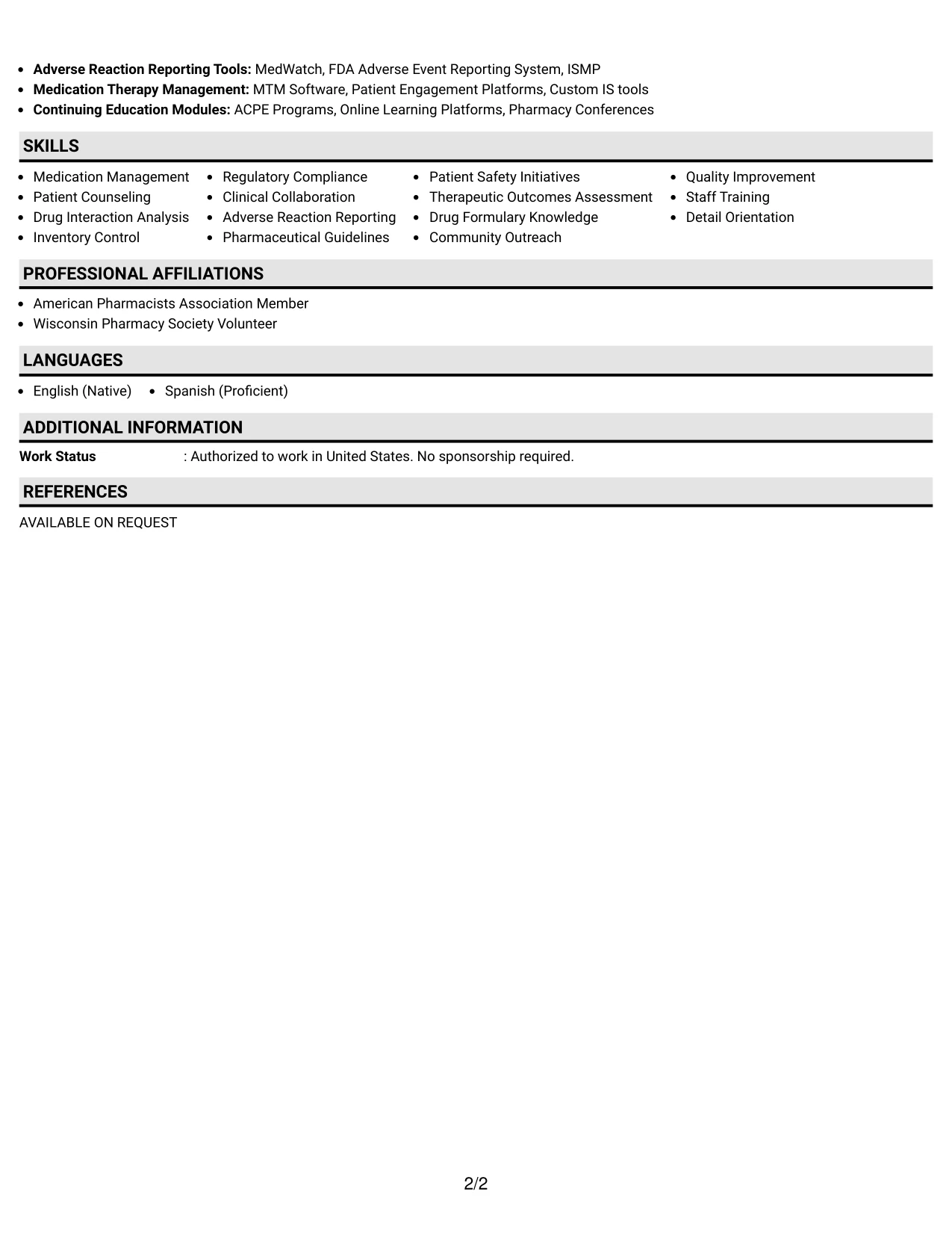 Resume Example Page 2