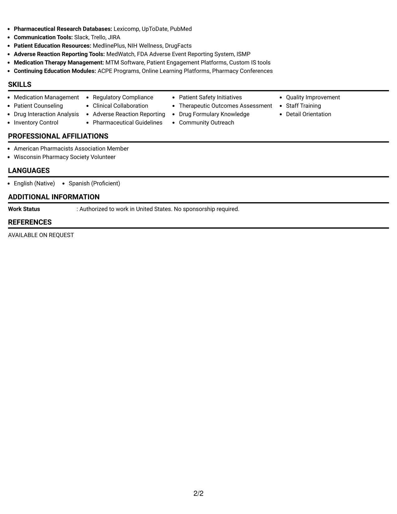 Resume Example Page 2