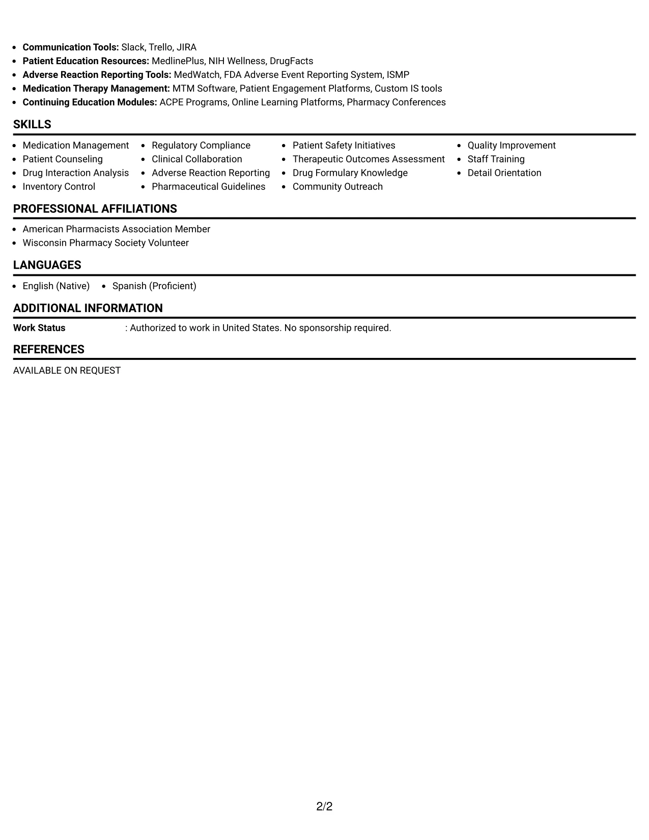 Resume Example Page 2