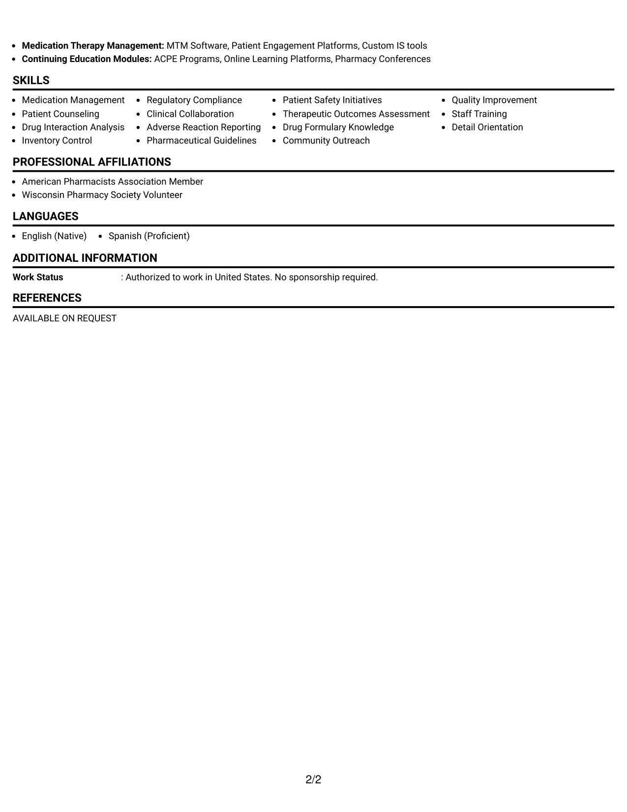 Resume Example Page 2