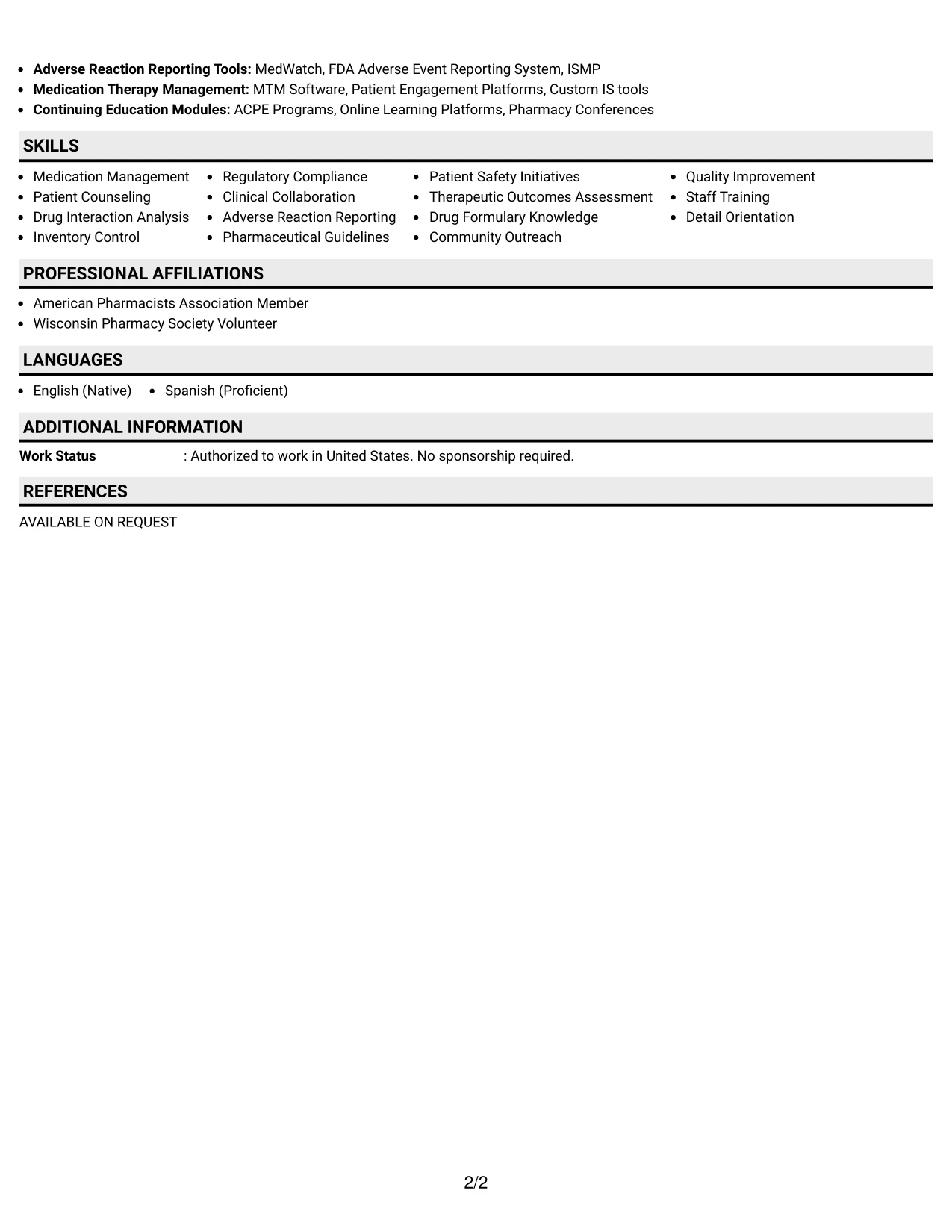 Resume Example Page 2