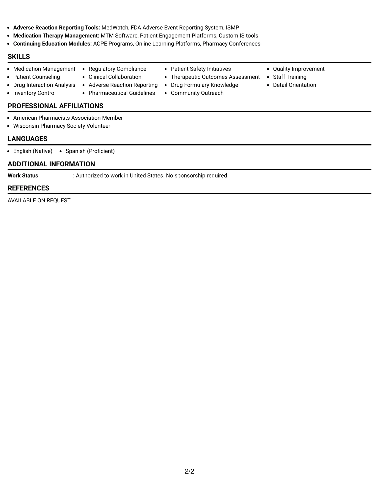 Resume Example Page 2