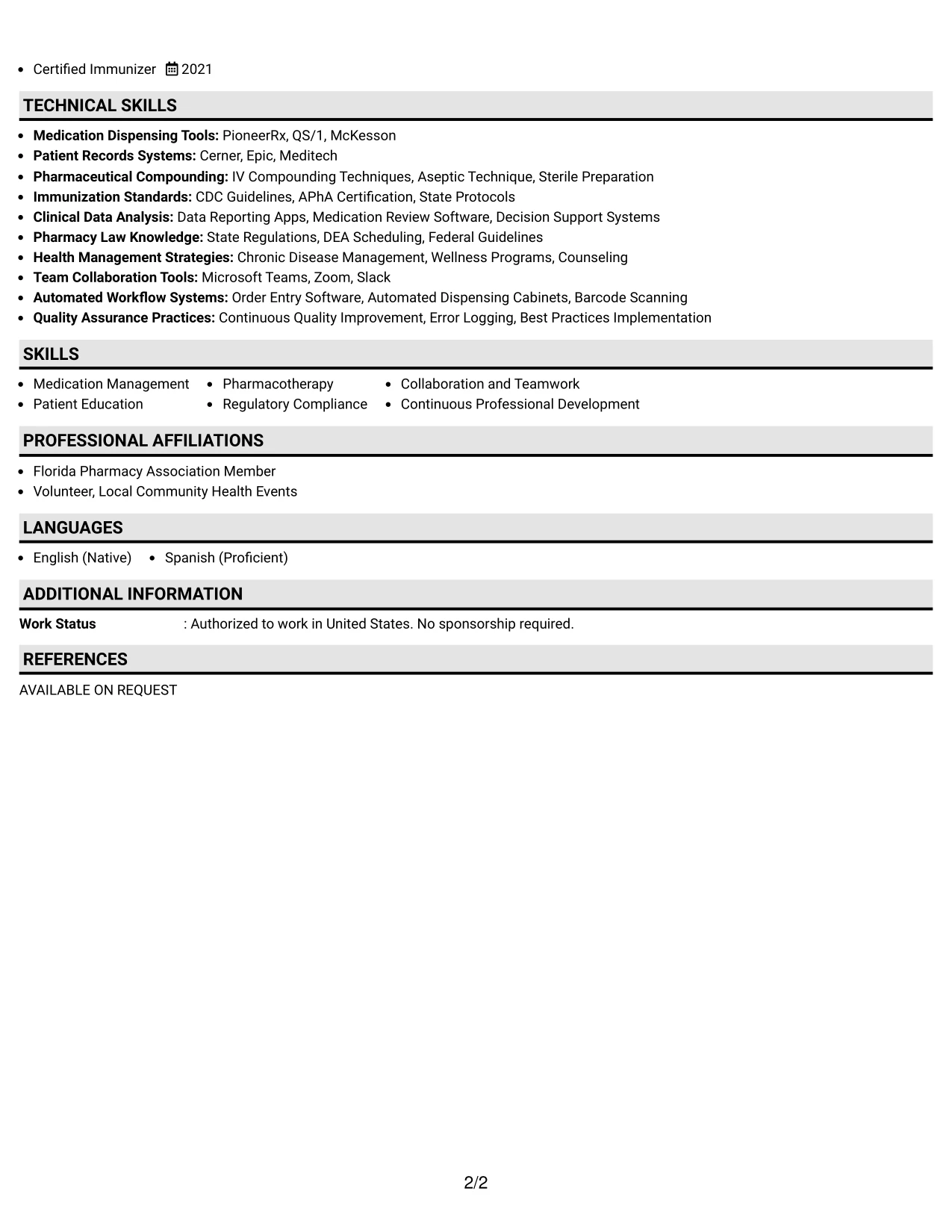 Resume Example Page 2