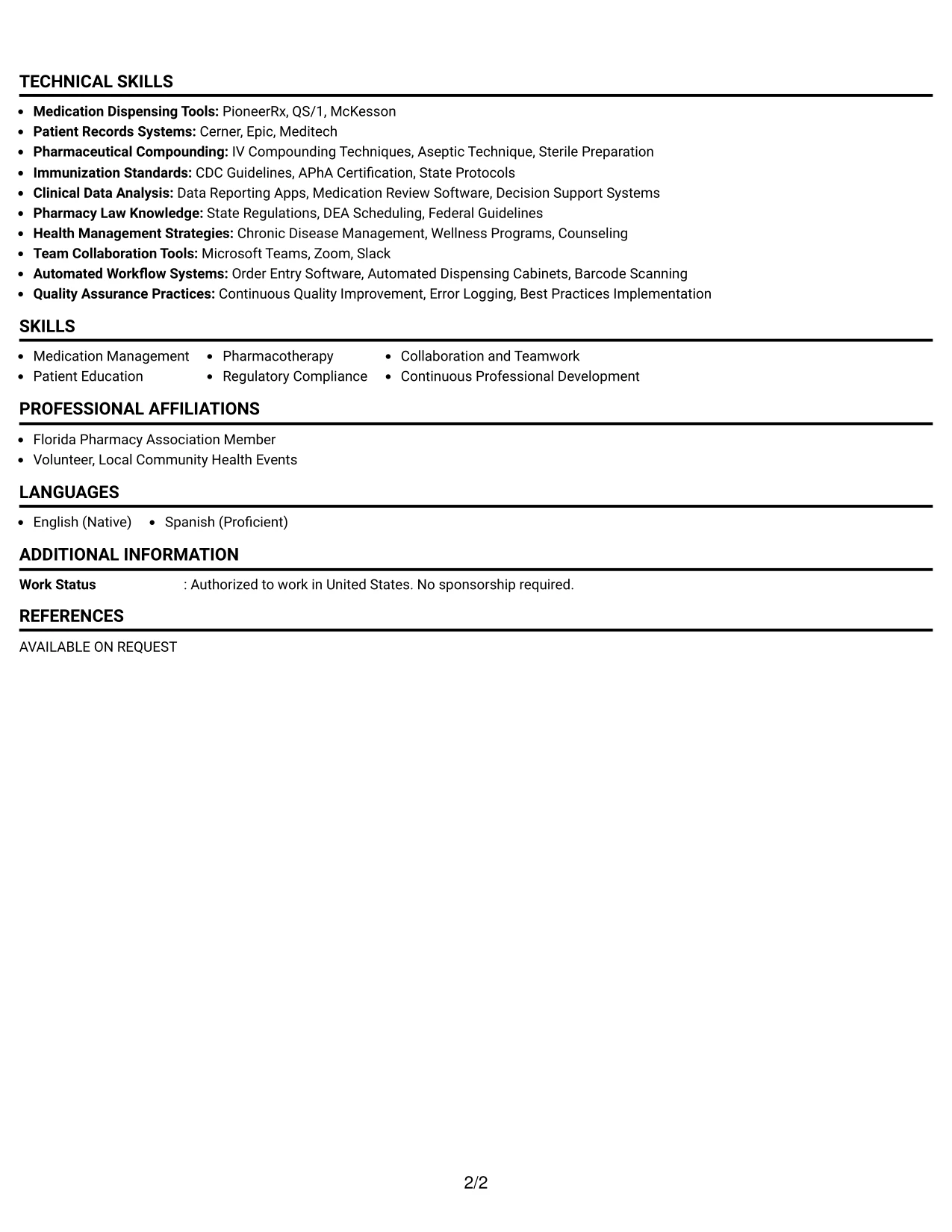 Resume Example Page 2