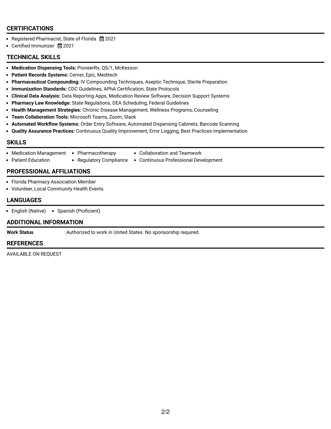 Resume Example Page 2