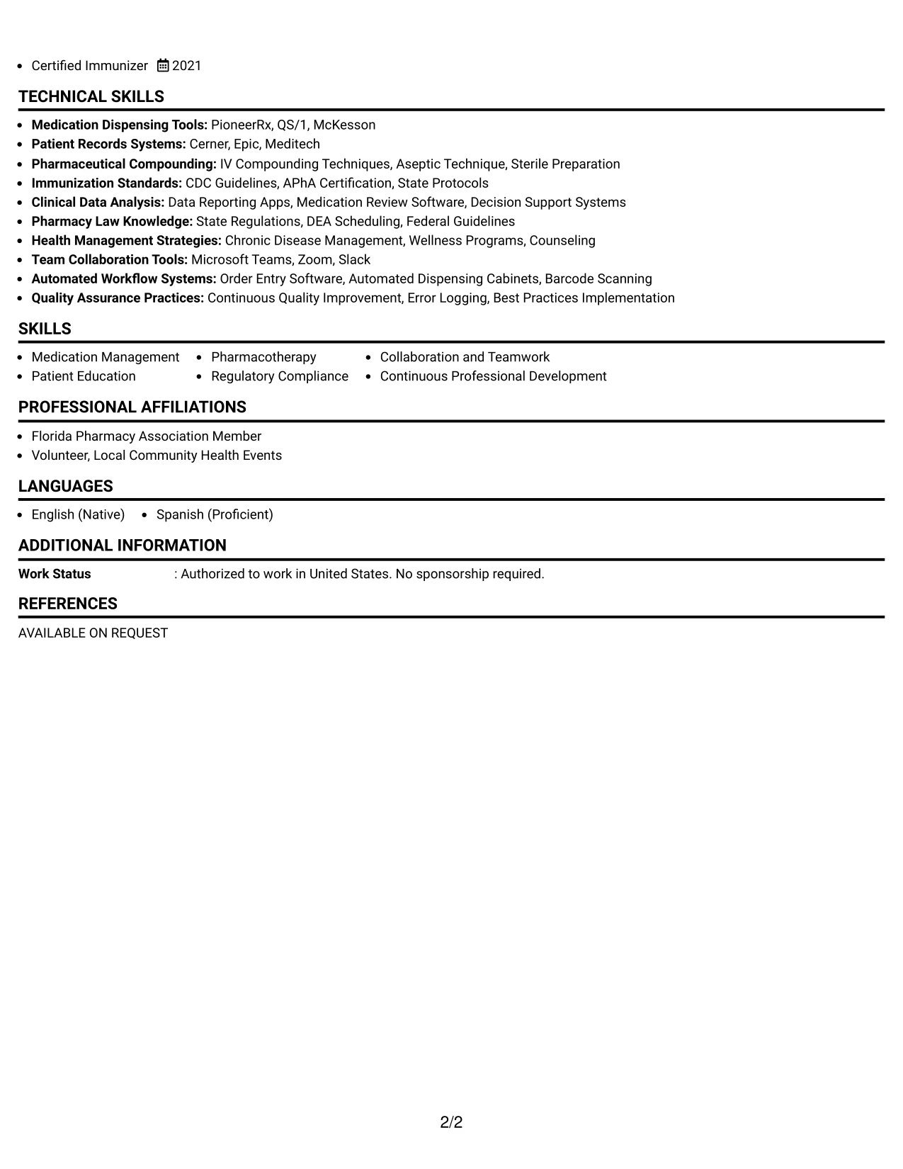 Resume Example Page 2