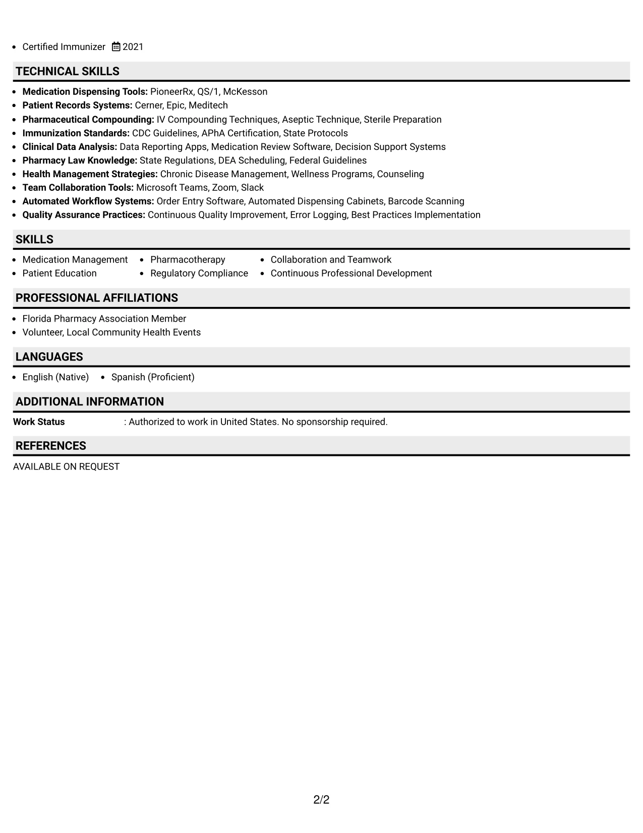 Resume Example Page 2