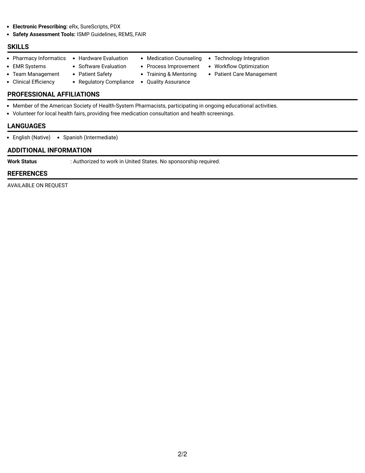 Resume Example Page 2