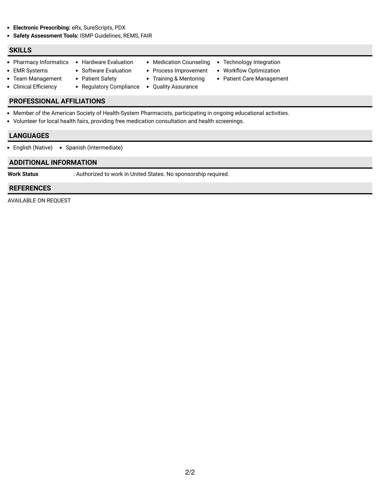 Resume Example Page 2