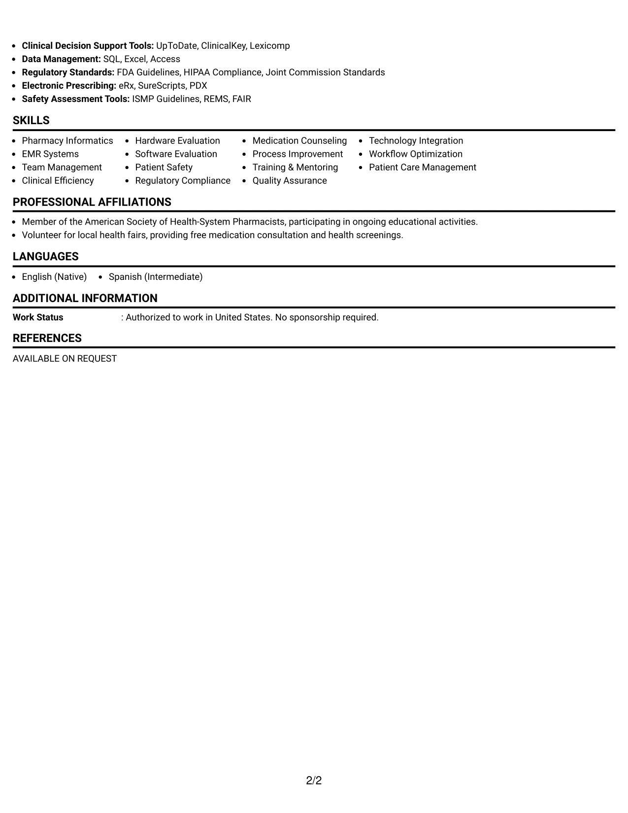 Resume Example Page 2