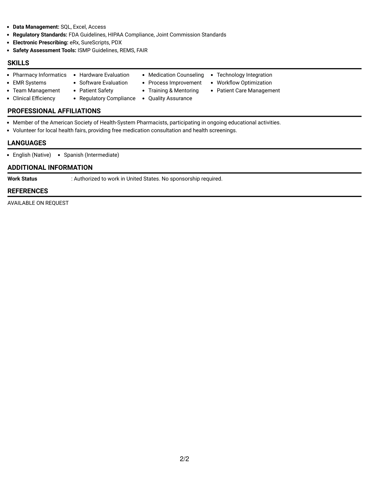 Resume Example Page 2