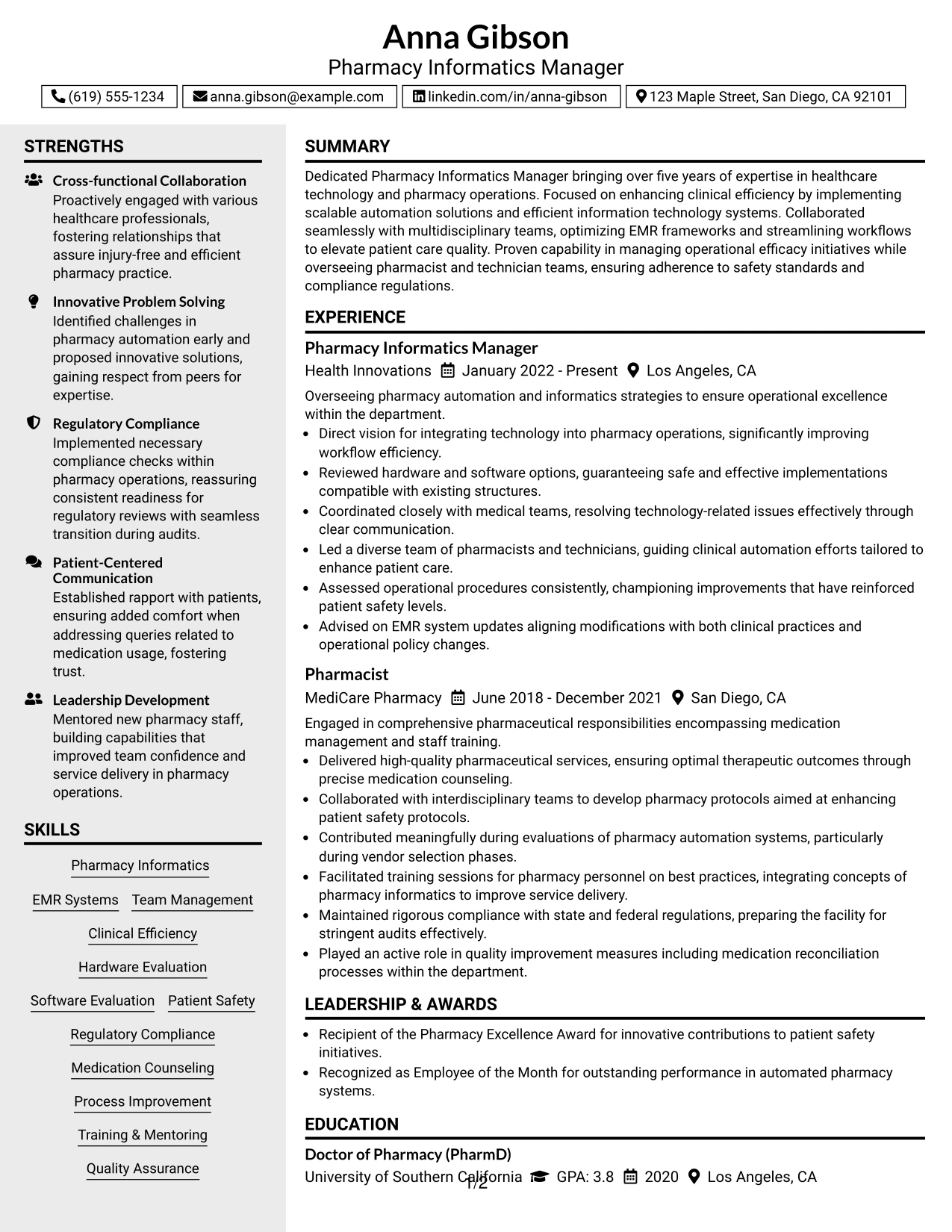 Resume Example Page 1