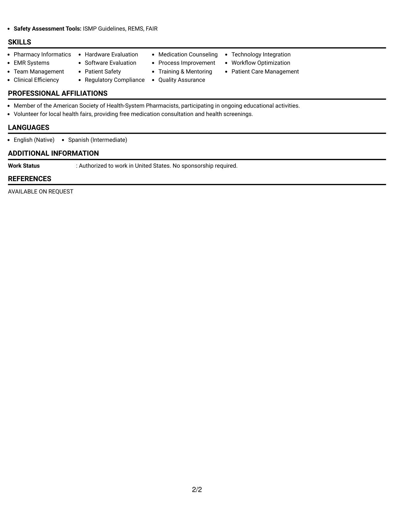 Resume Example Page 2