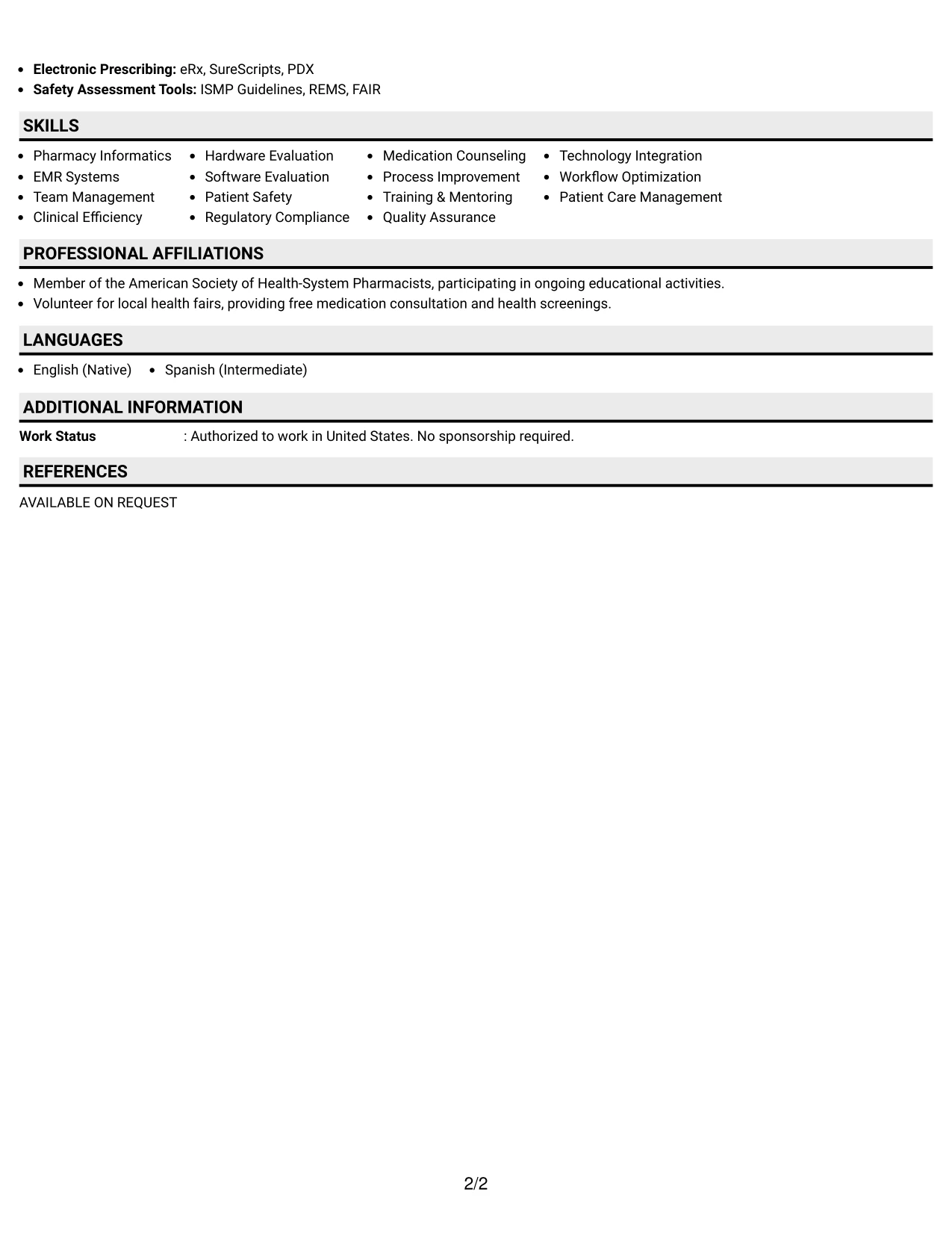 Resume Example Page 2