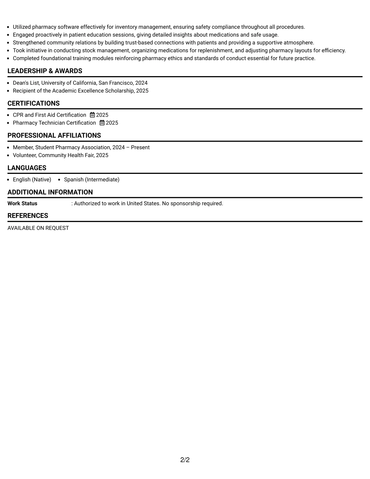Resume Example Page 2