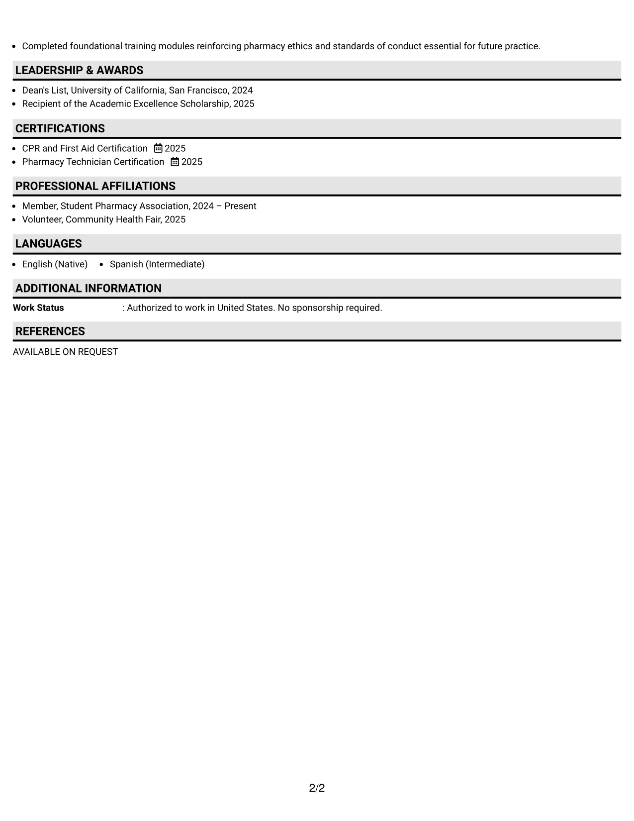 Resume Example Page 2