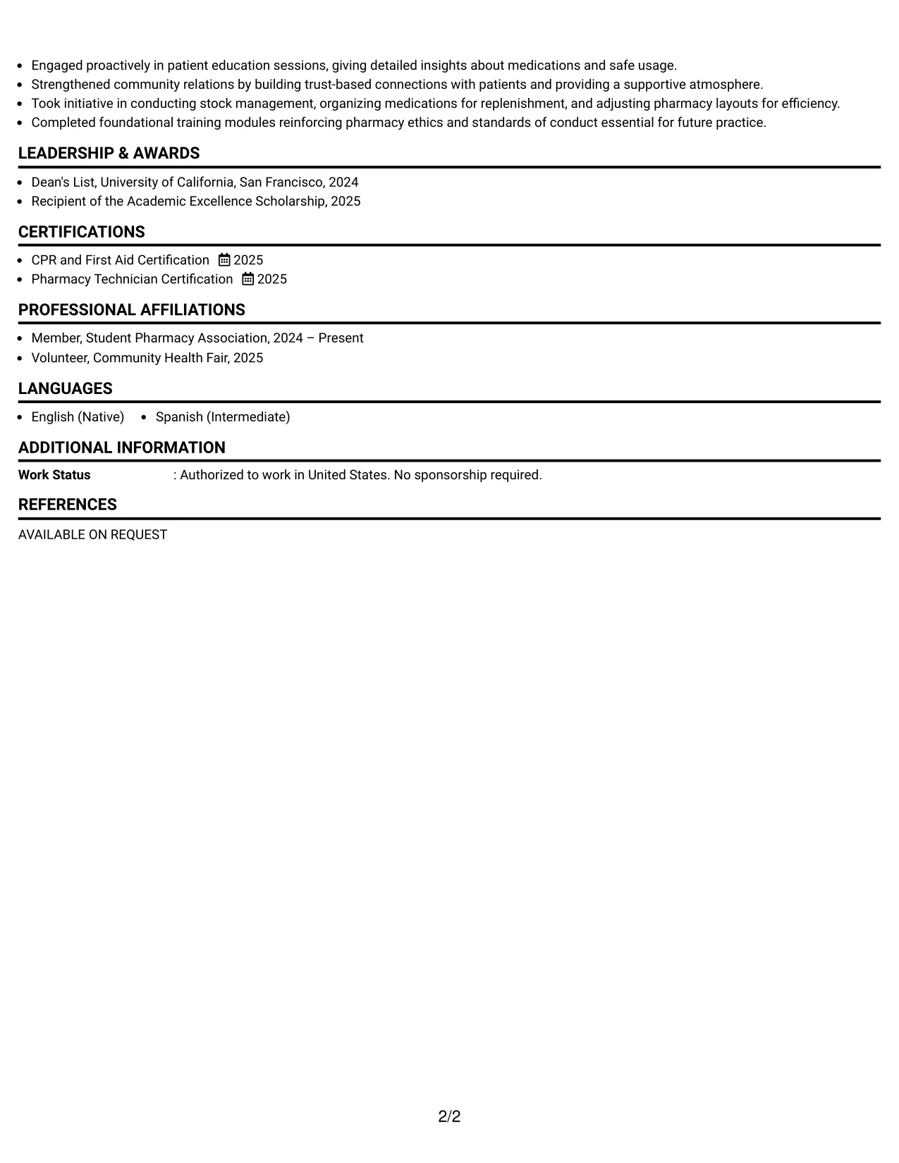Resume Example Page 2