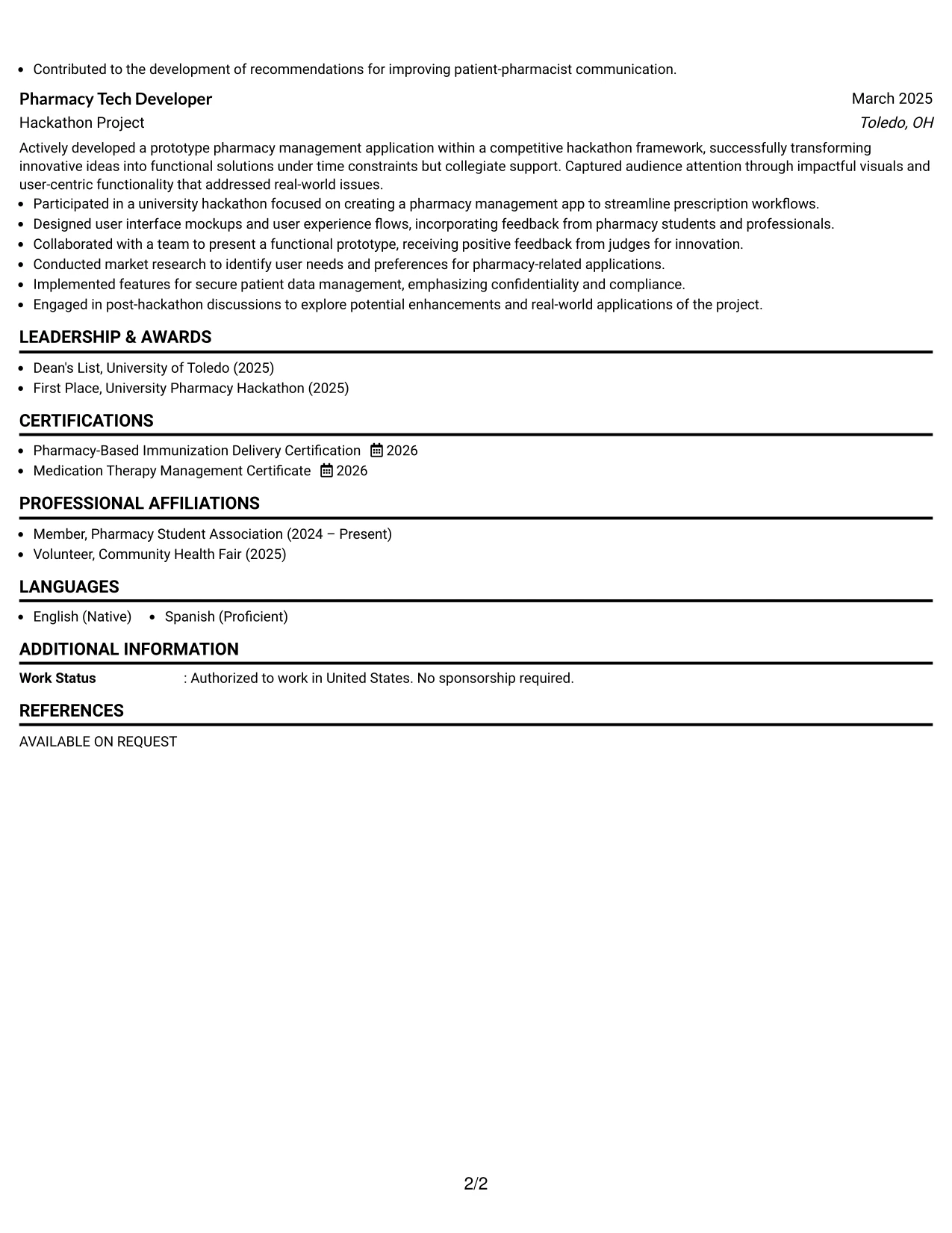 Resume Example Page 2
