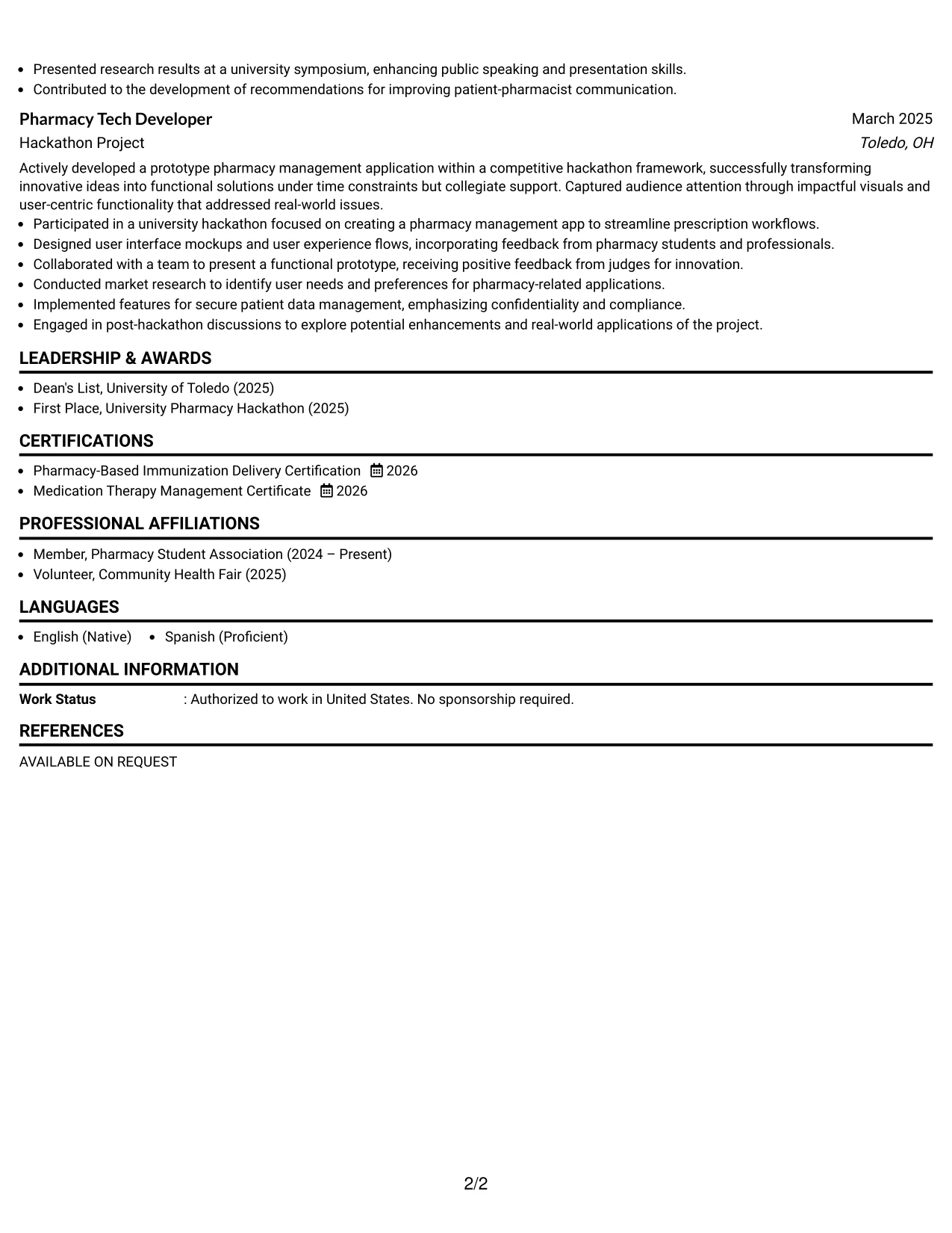 Resume Example Page 2
