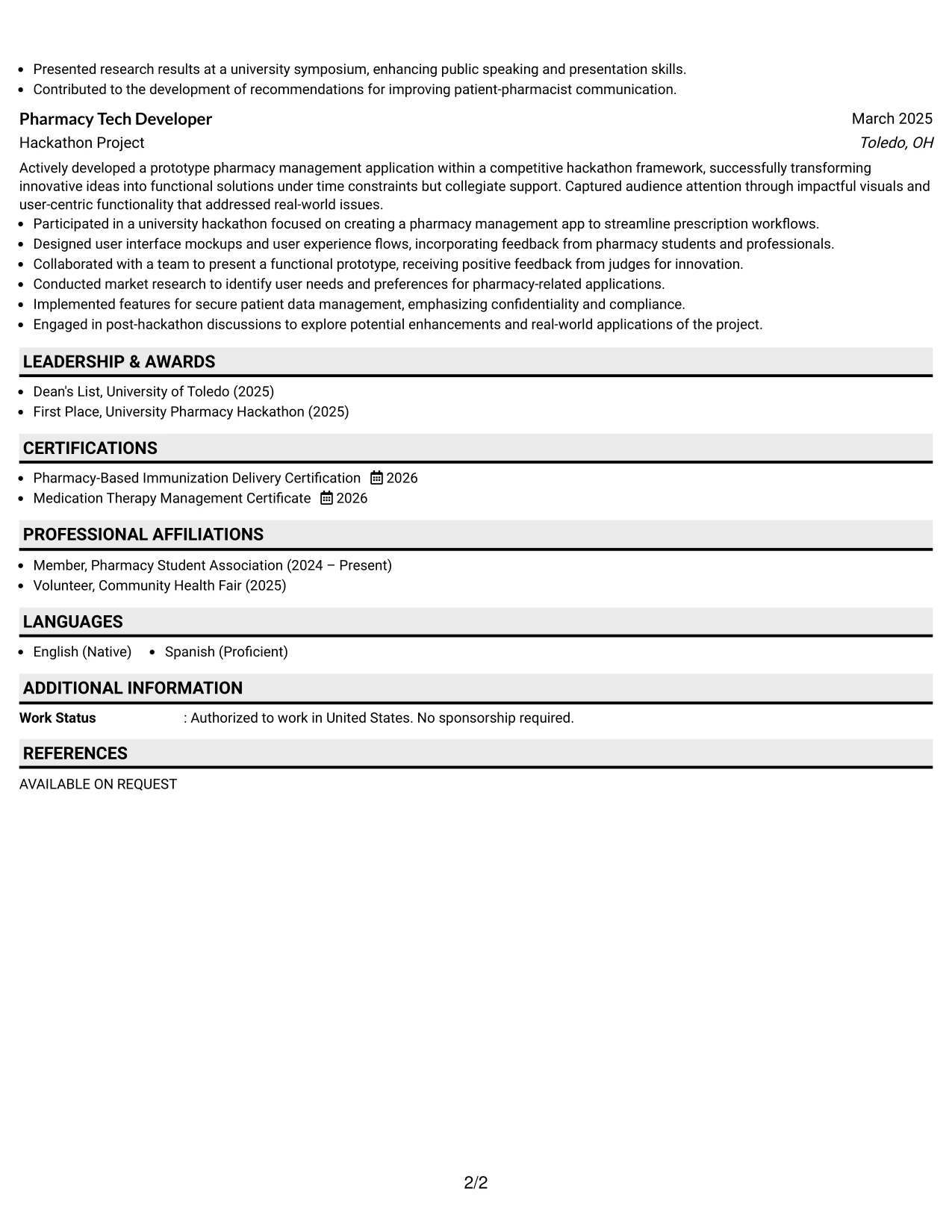 Resume Example Page 2