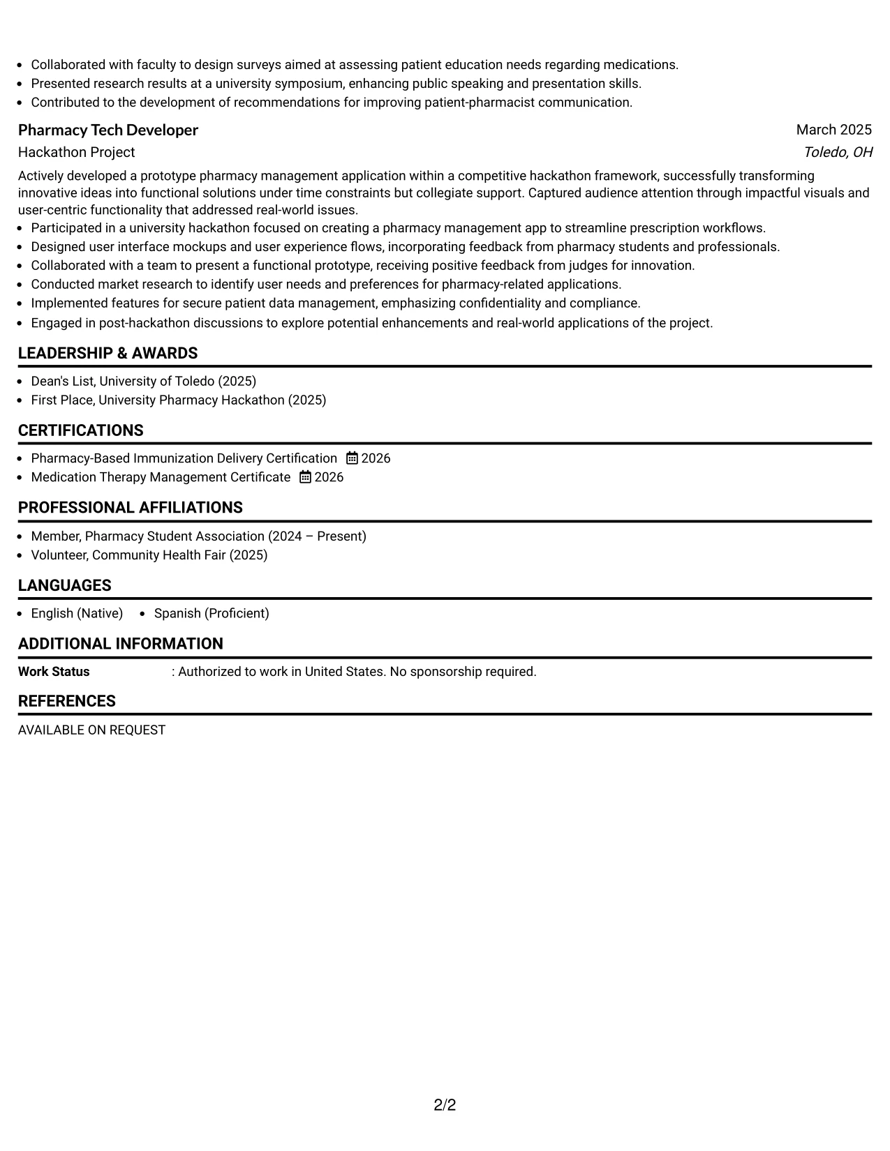 Resume Example Page 2