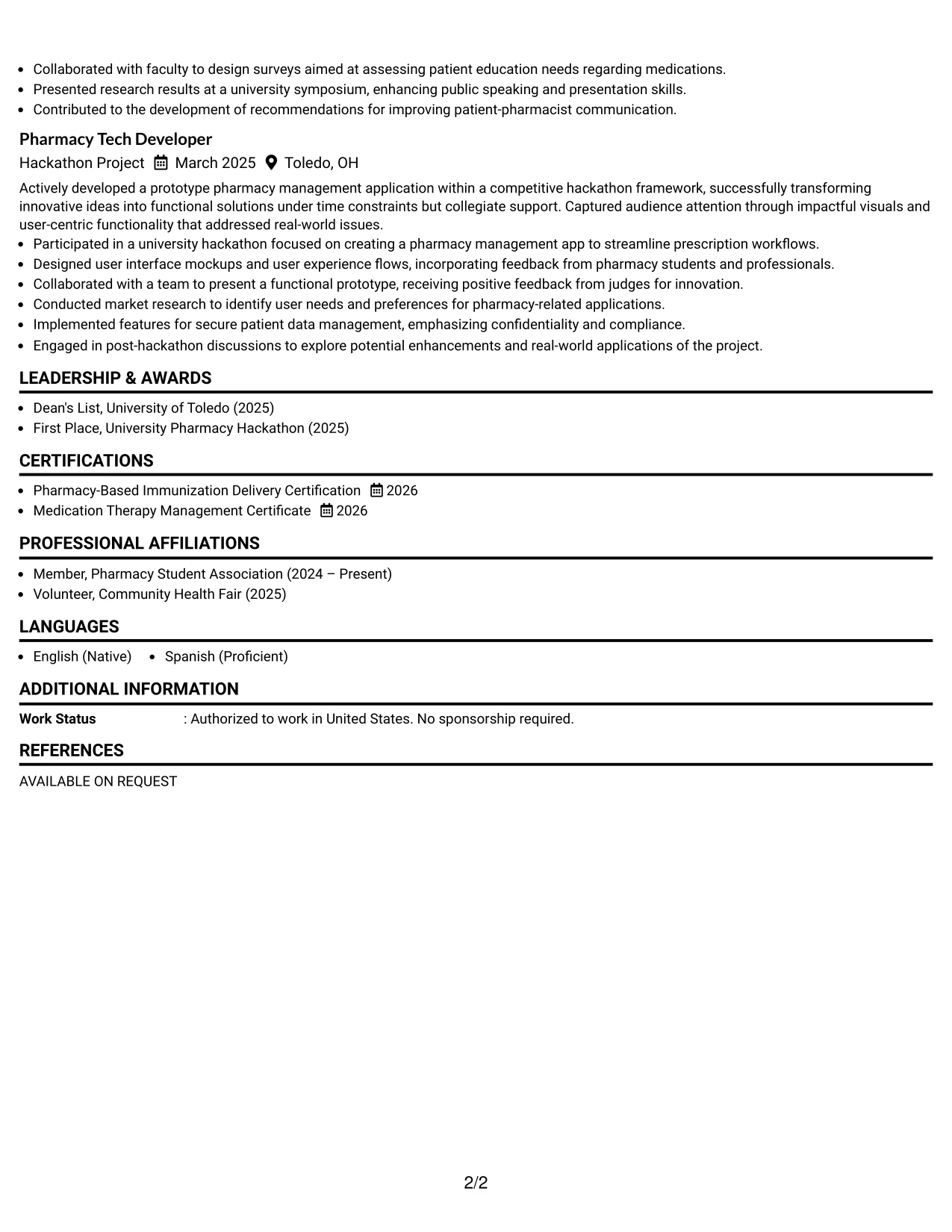 Resume Example Page 2