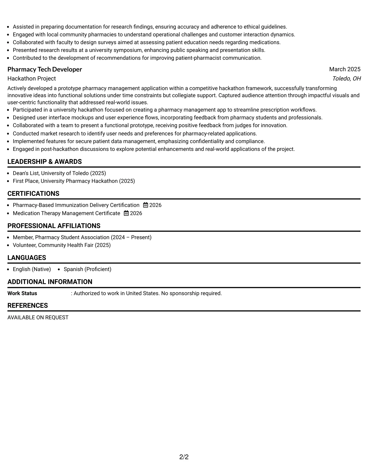 Resume Example Page 2