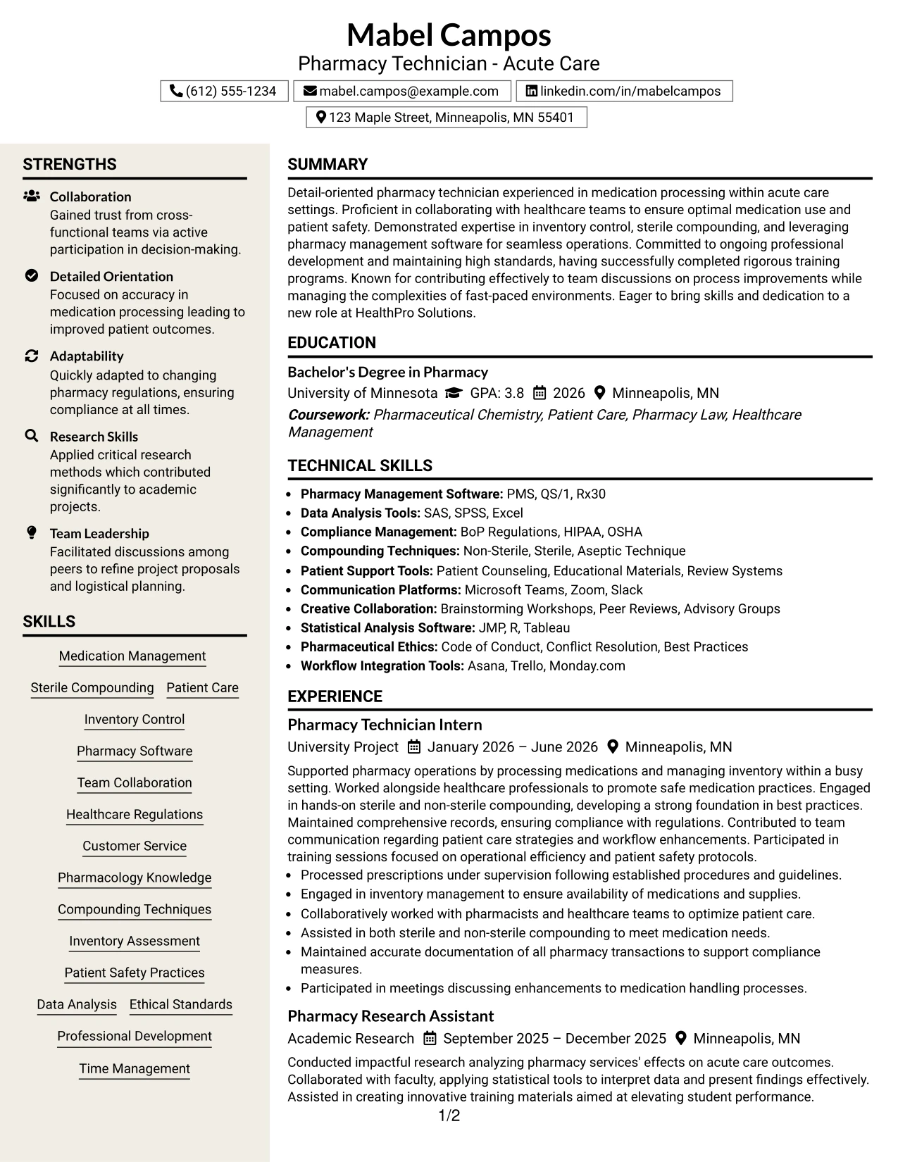 Resume Example Page 1