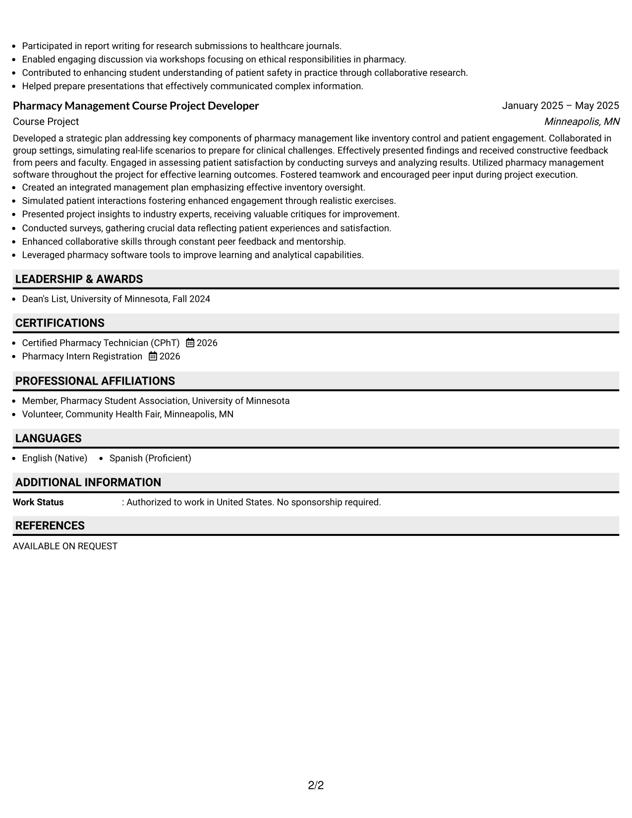 Resume Example Page 2