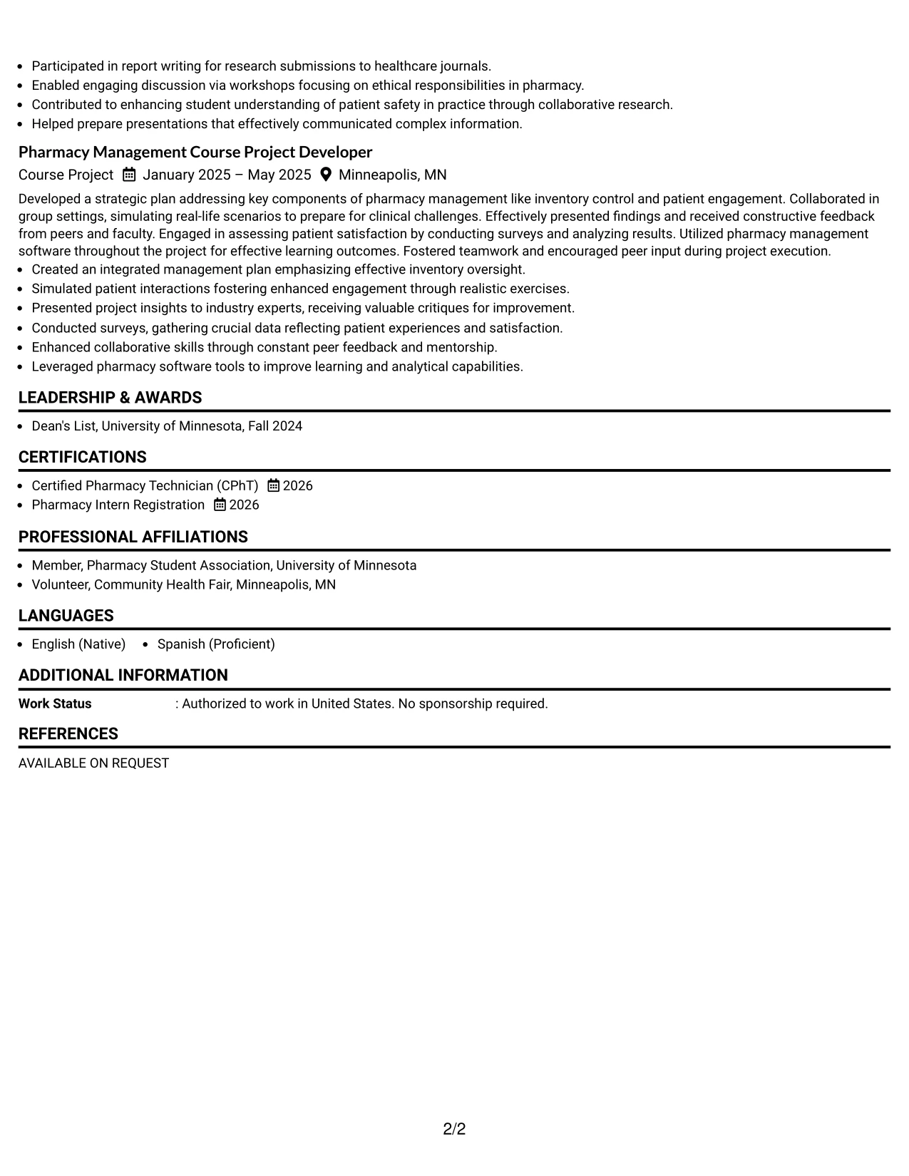Resume Example Page 2