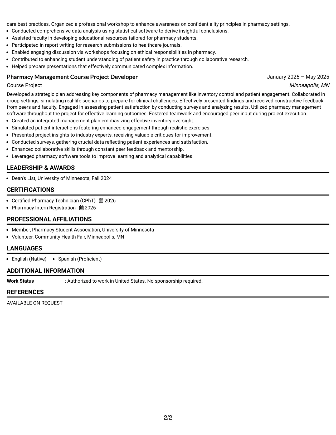 Resume Example Page 2