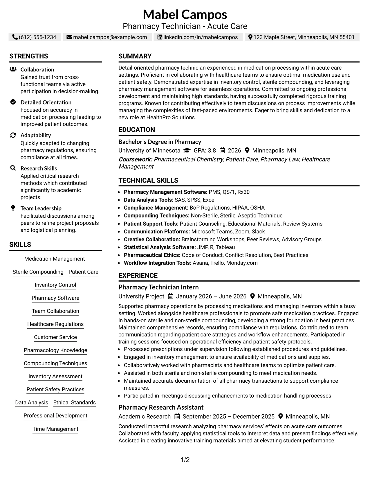 Resume Example Page 1