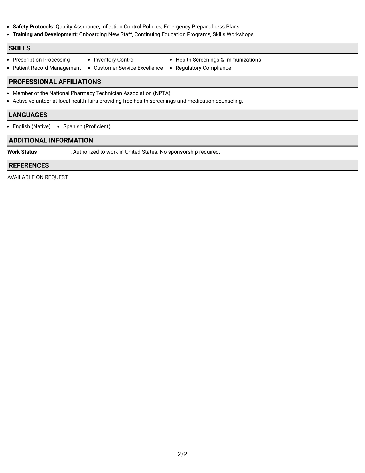 Resume Example Page 2