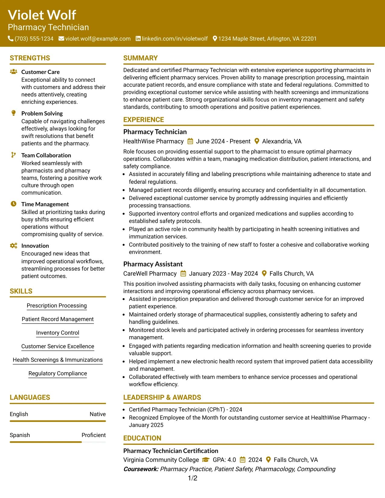 Resume Example Page 1