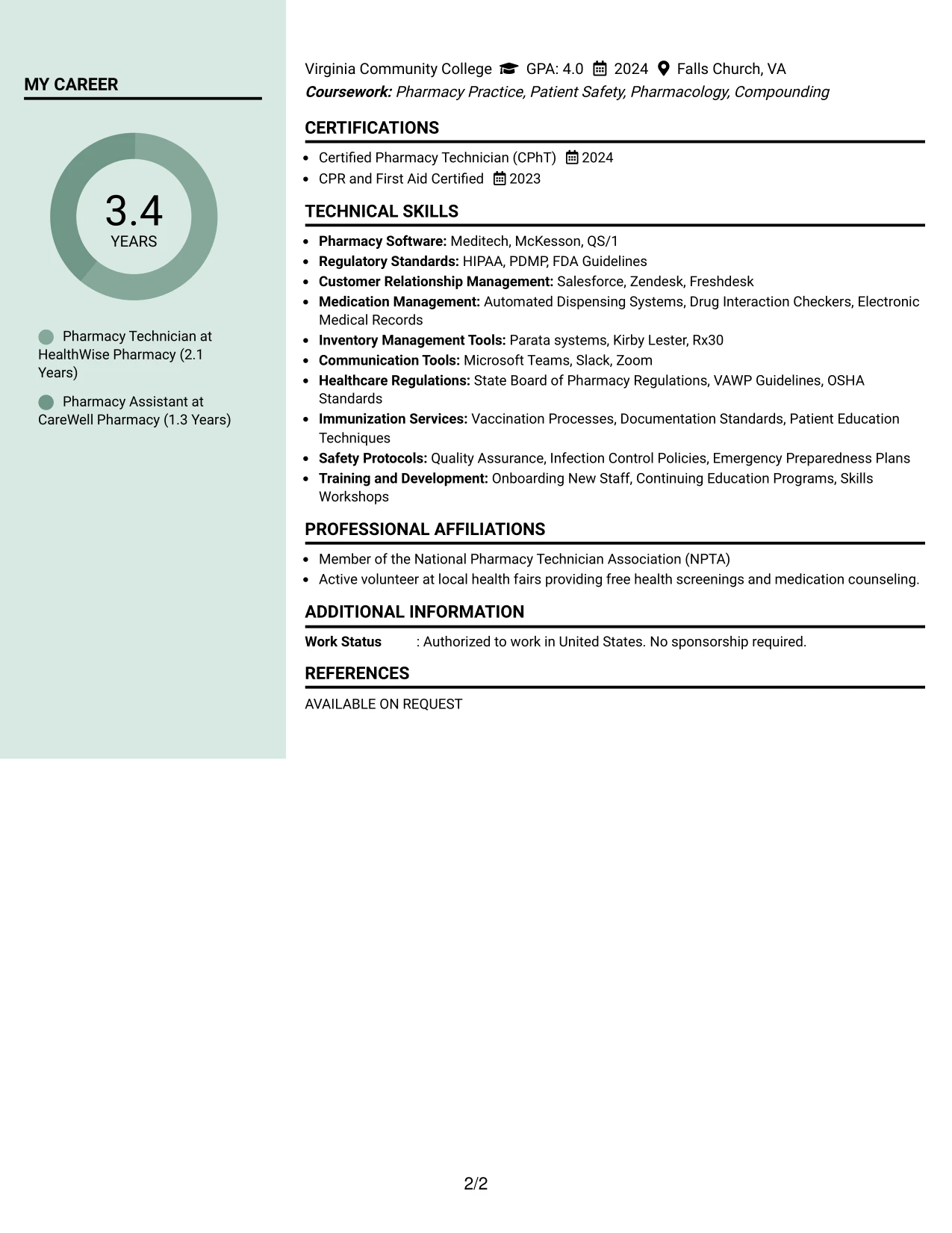 Resume Example Page 2