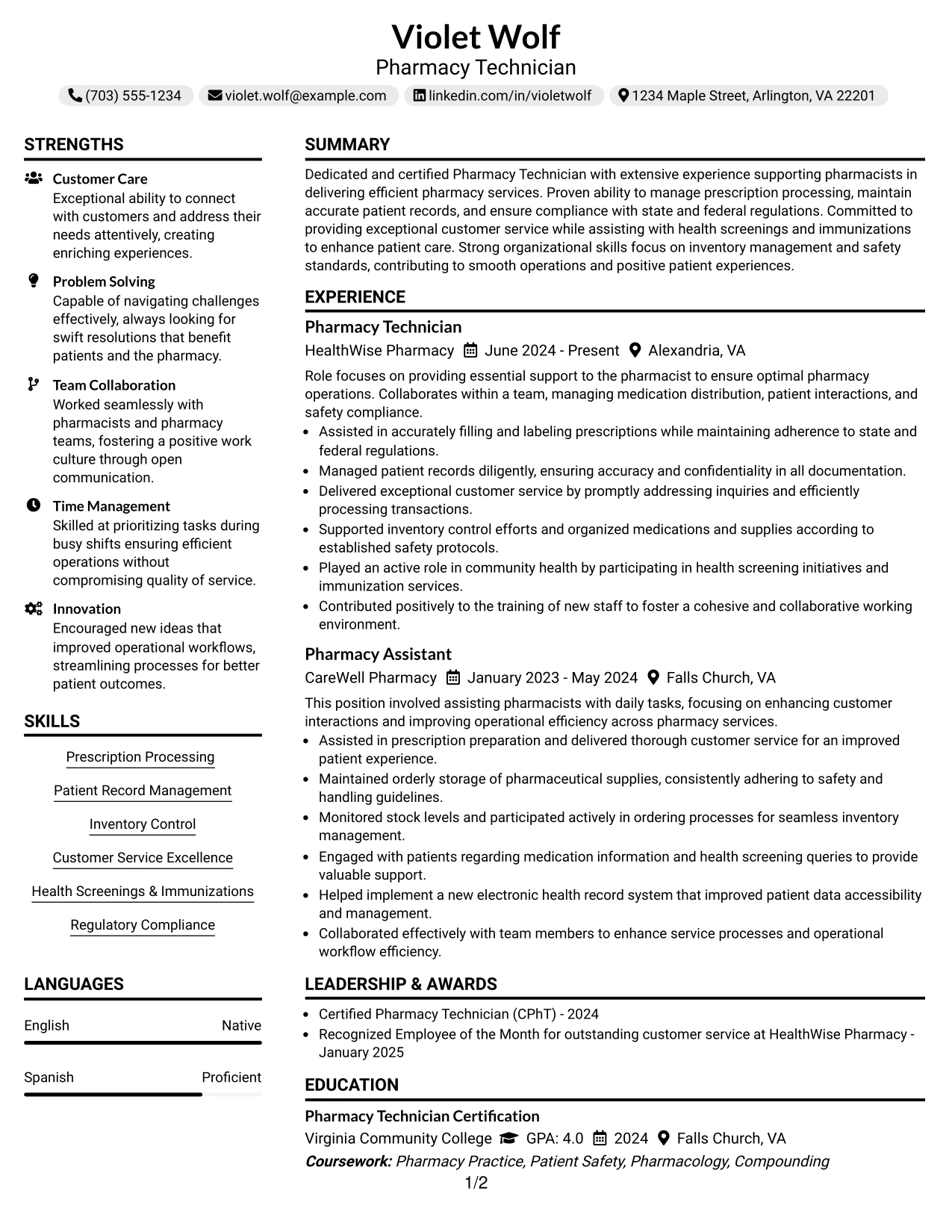 Resume Example Page 1
