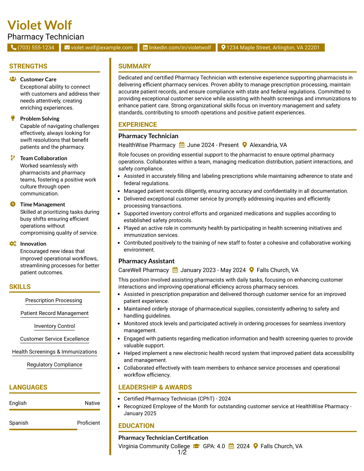 Resume Example Page 1