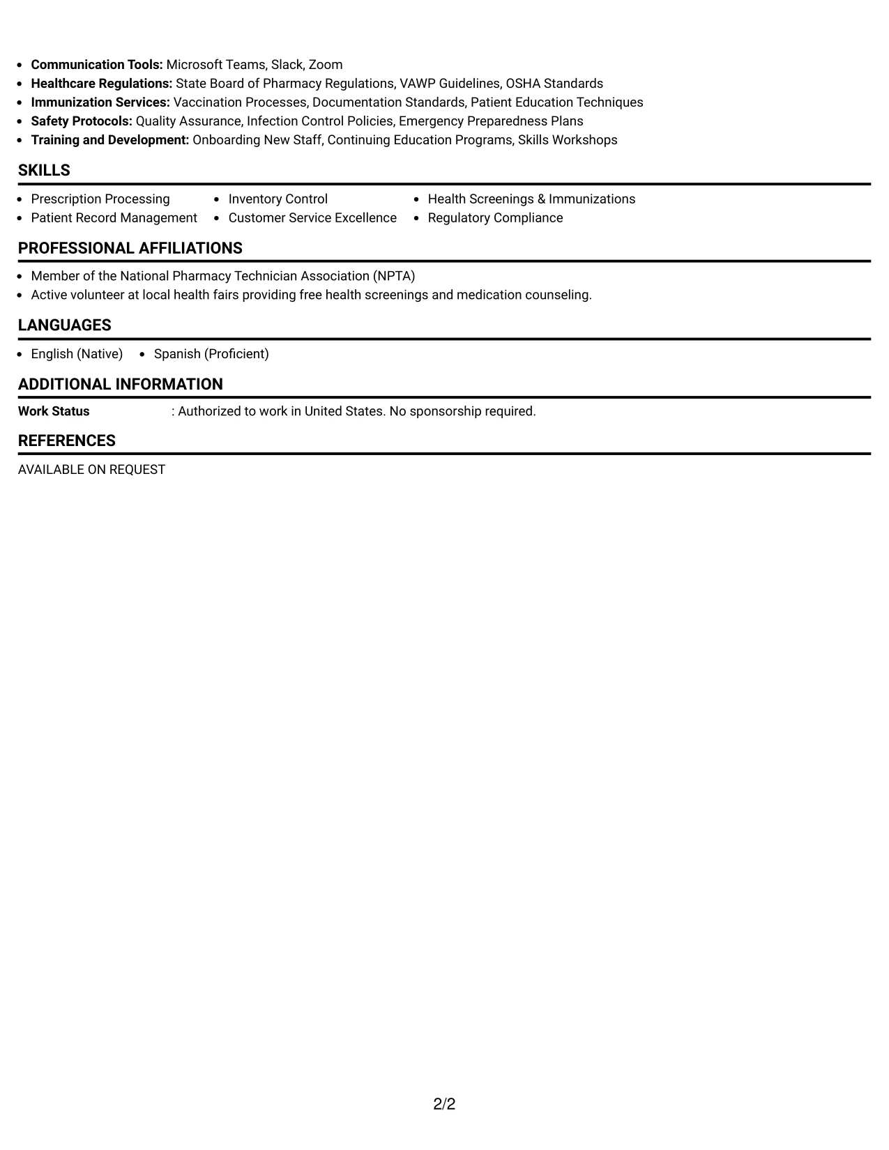 Resume Example Page 2