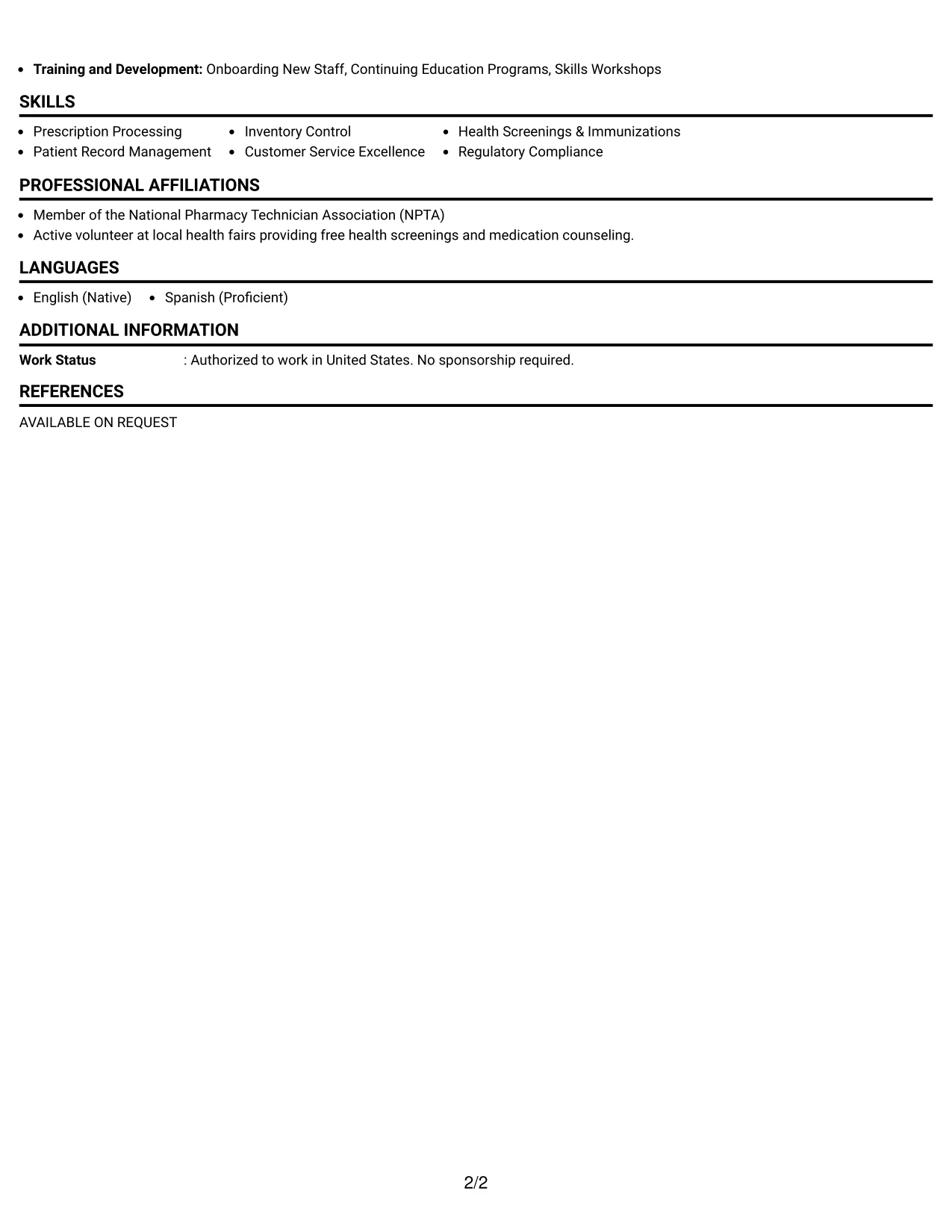 Resume Example Page 2